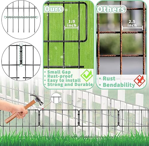 Miniatura 4 de Paquete de 10 vallas de barrera de animales de jardín, valla decorativa de jardín sin excavación, borde de panel de metal a prueba de óxido,