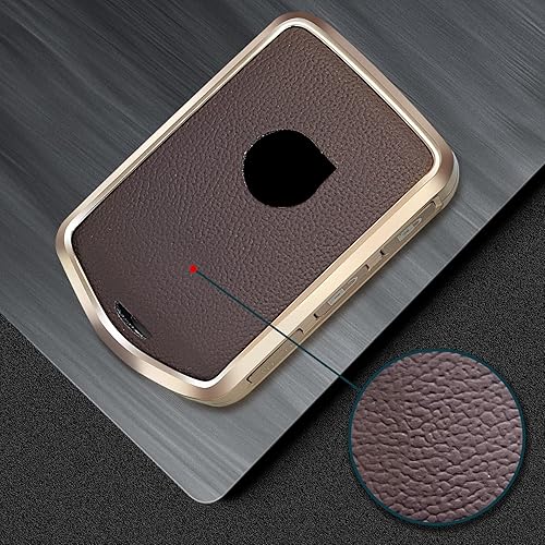 Miniatura 5 de Funda para llave inteligente con marco de cuero marrón y aluminio, compatible con Volvo XC60 XC90 XC40 S90 V90 sin llave
