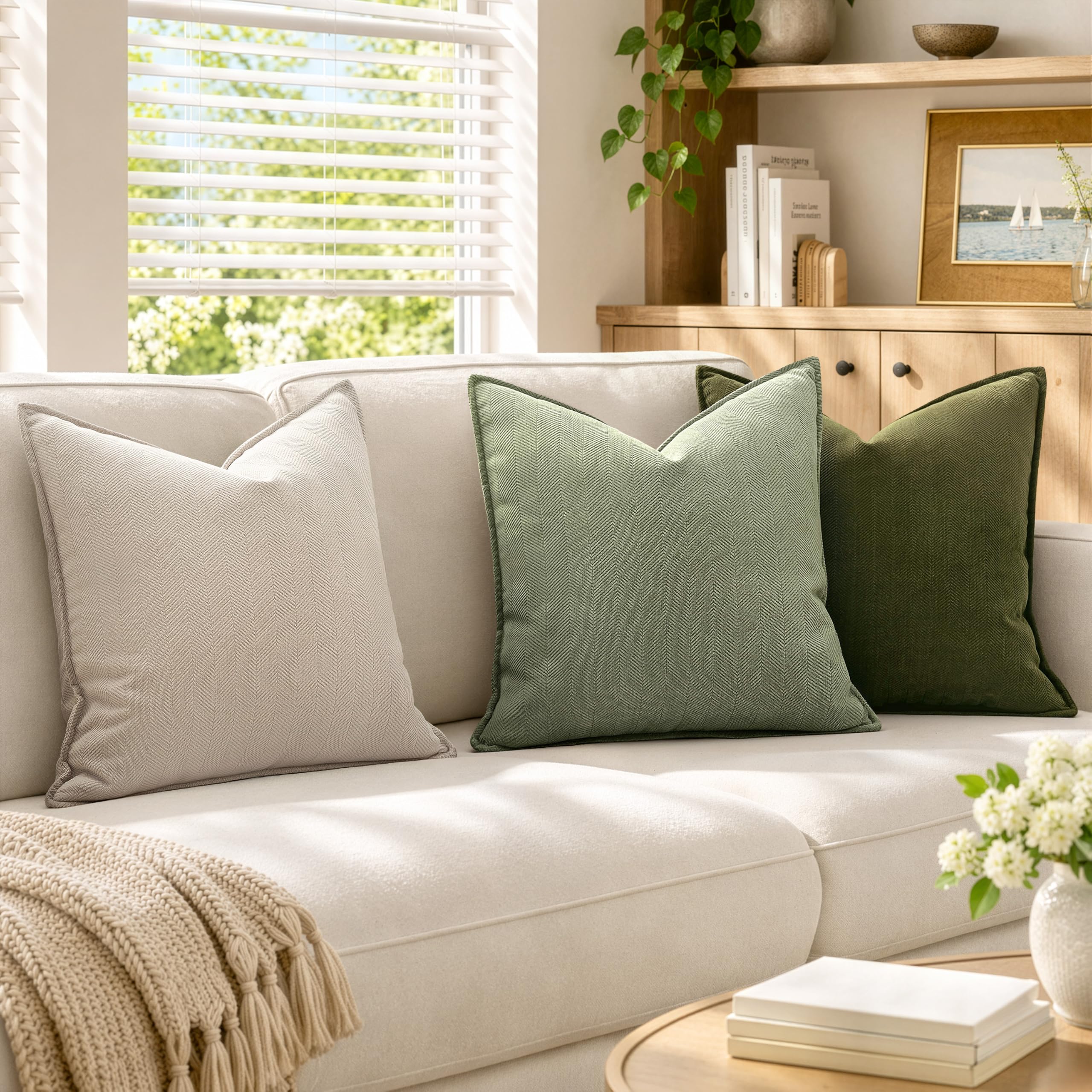 MIULEE Pack of 2 Sage Green Chenille Euro Shams Pillow Covers 22x22 Inch