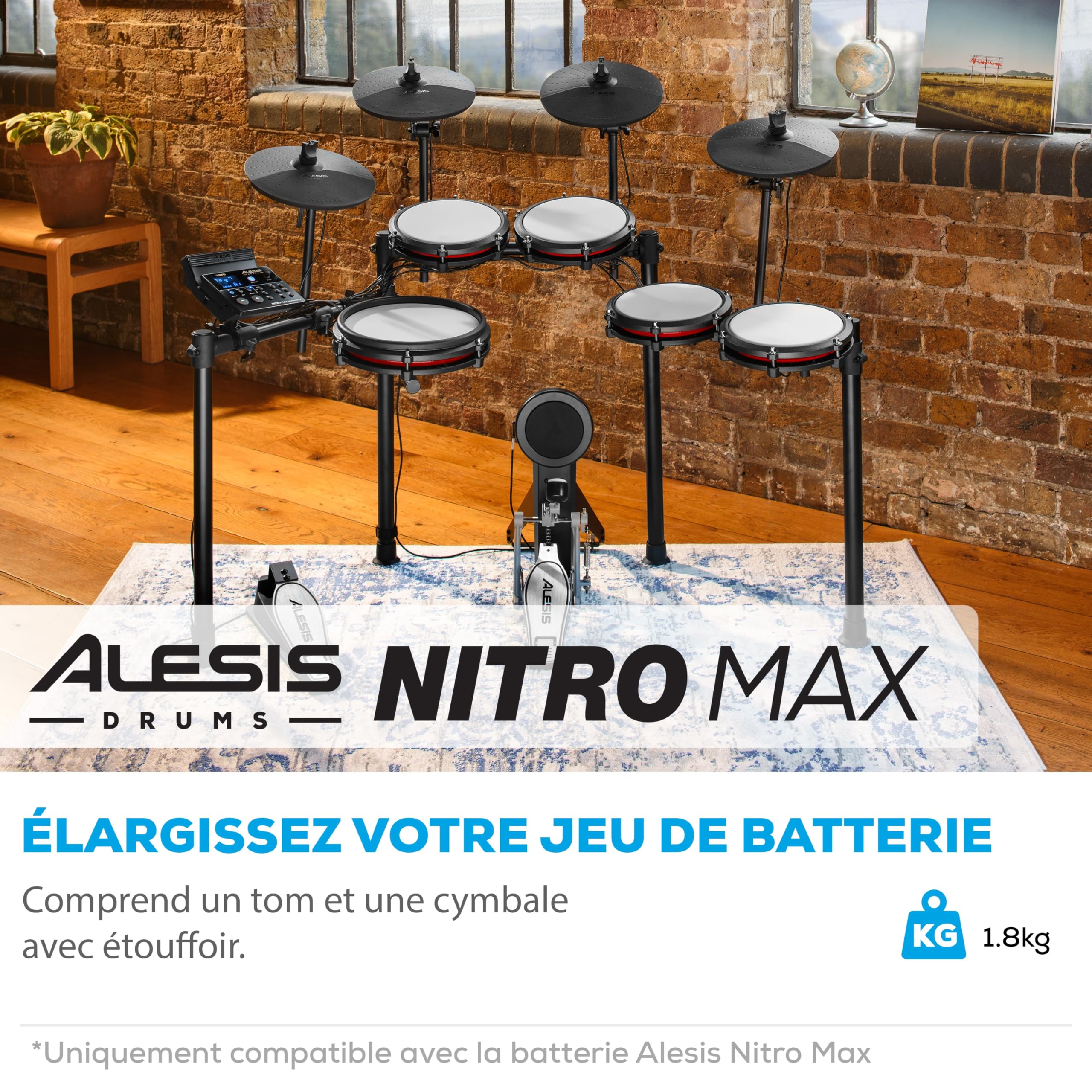 Alesis Nitro Max Expansion Pack - Extension pour Batterie Électronique Nitro Max avec Tom Maillé, Cymbale 10" avec Étouffoir et Câbles