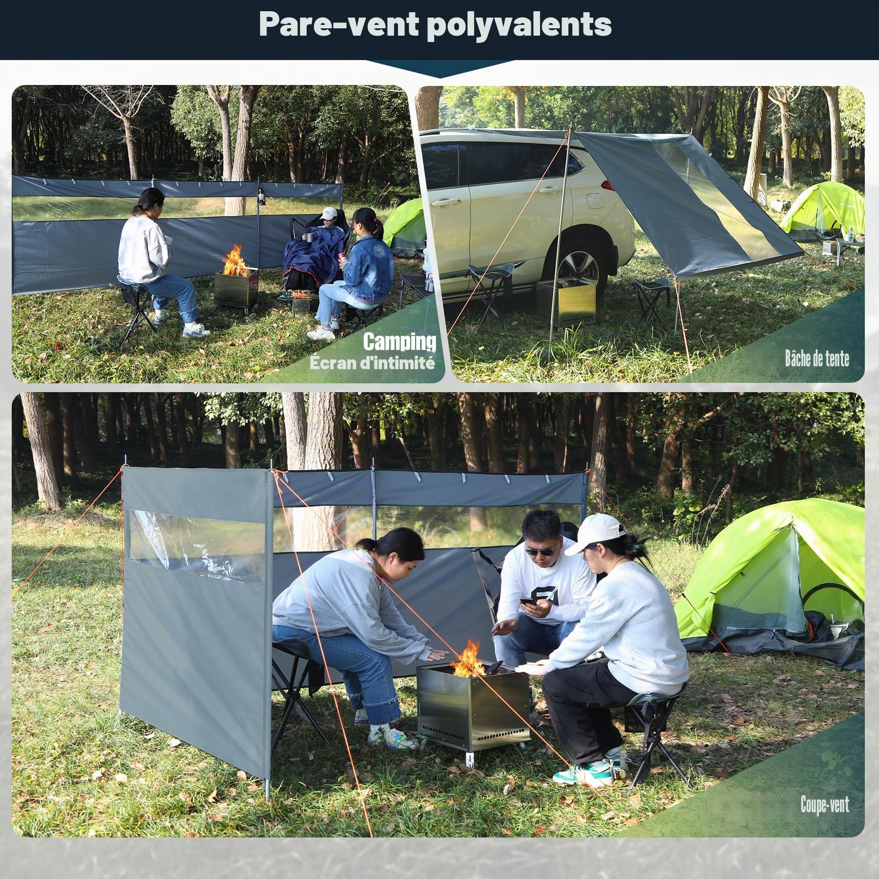 REDCAMP Pare-Vent pour Camping, écran d’intimité extérieur Robuste Bouclier d’intimité de Caravane avec fenêtre supérieure pour Barbecue de Jardin Pique-feu de Camp Plage, Gris/Noir