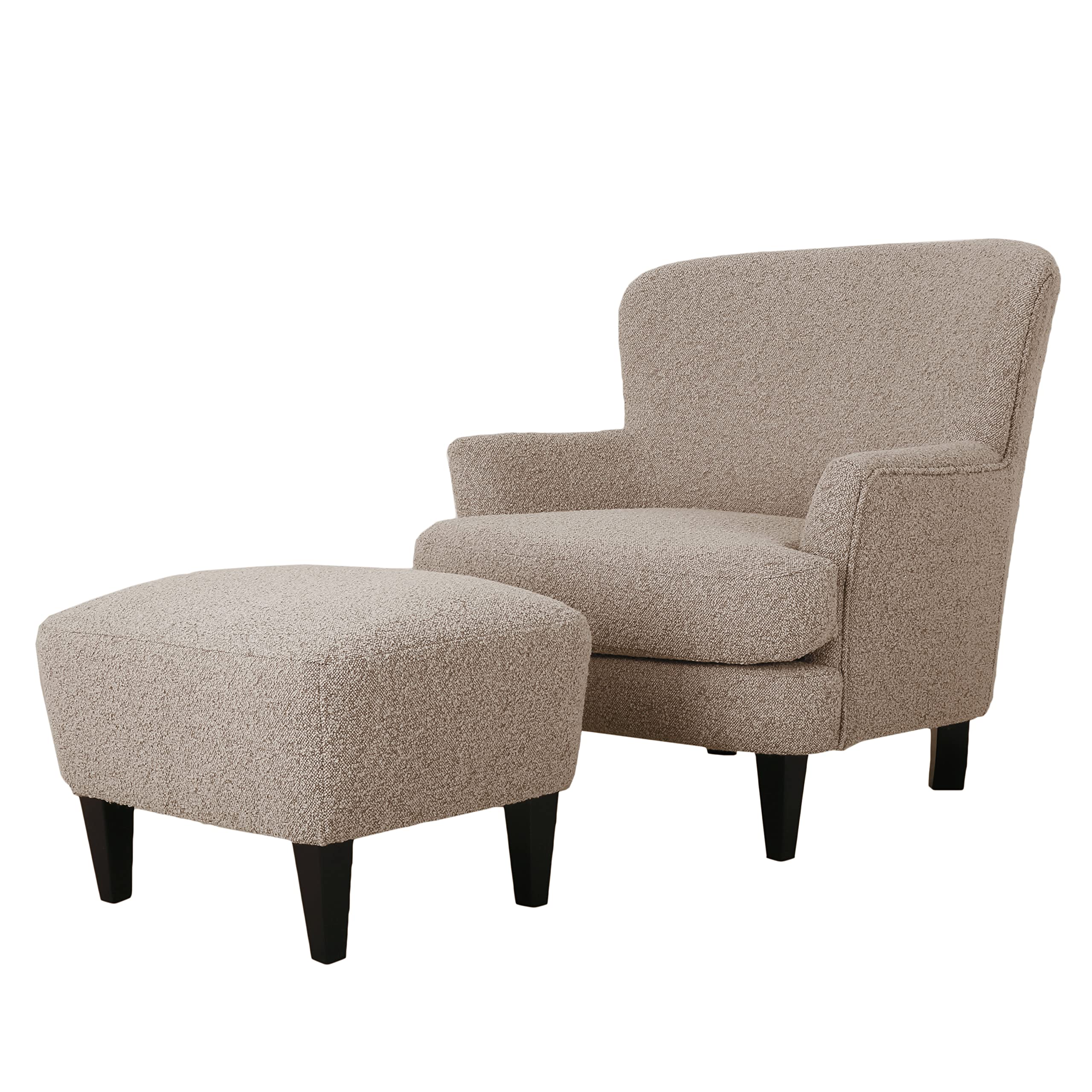Christopher Knight Home Winnie Boucle Upholstered Wingback Club Chair and Ottoman Set, Birch Wood Legs, Living Room Accent Armchair with Footrest,