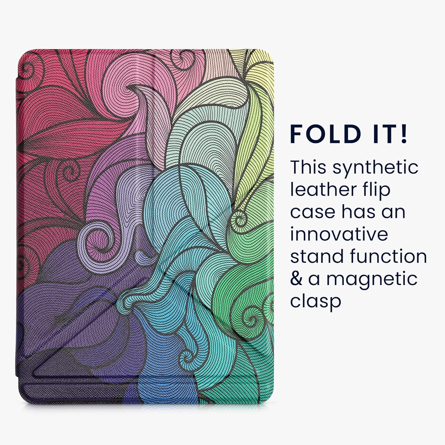 kwmobile Origami Case Compatible with Amazon Kindle Paperwhite 11. Generation 2021 - Case Slim Premium PU Leather Cover with Stand - Multicolor Dark Pink/Blue/Green