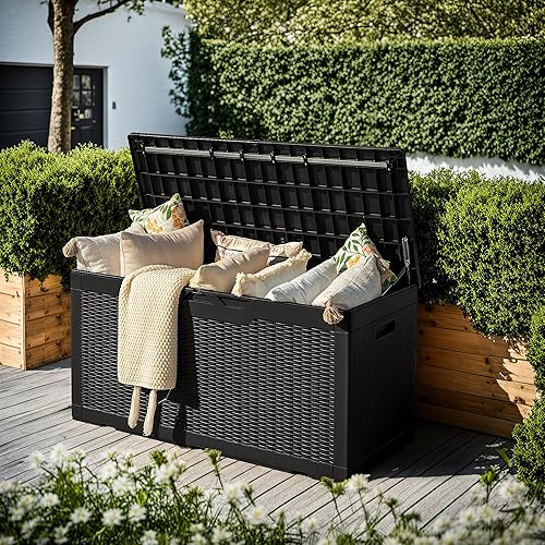 Miniatura 3 de Devoko Caja de resina de 30 galones para interiores y exteriores, caja de almacenamiento impermeable para patio, piscina, accesorios de