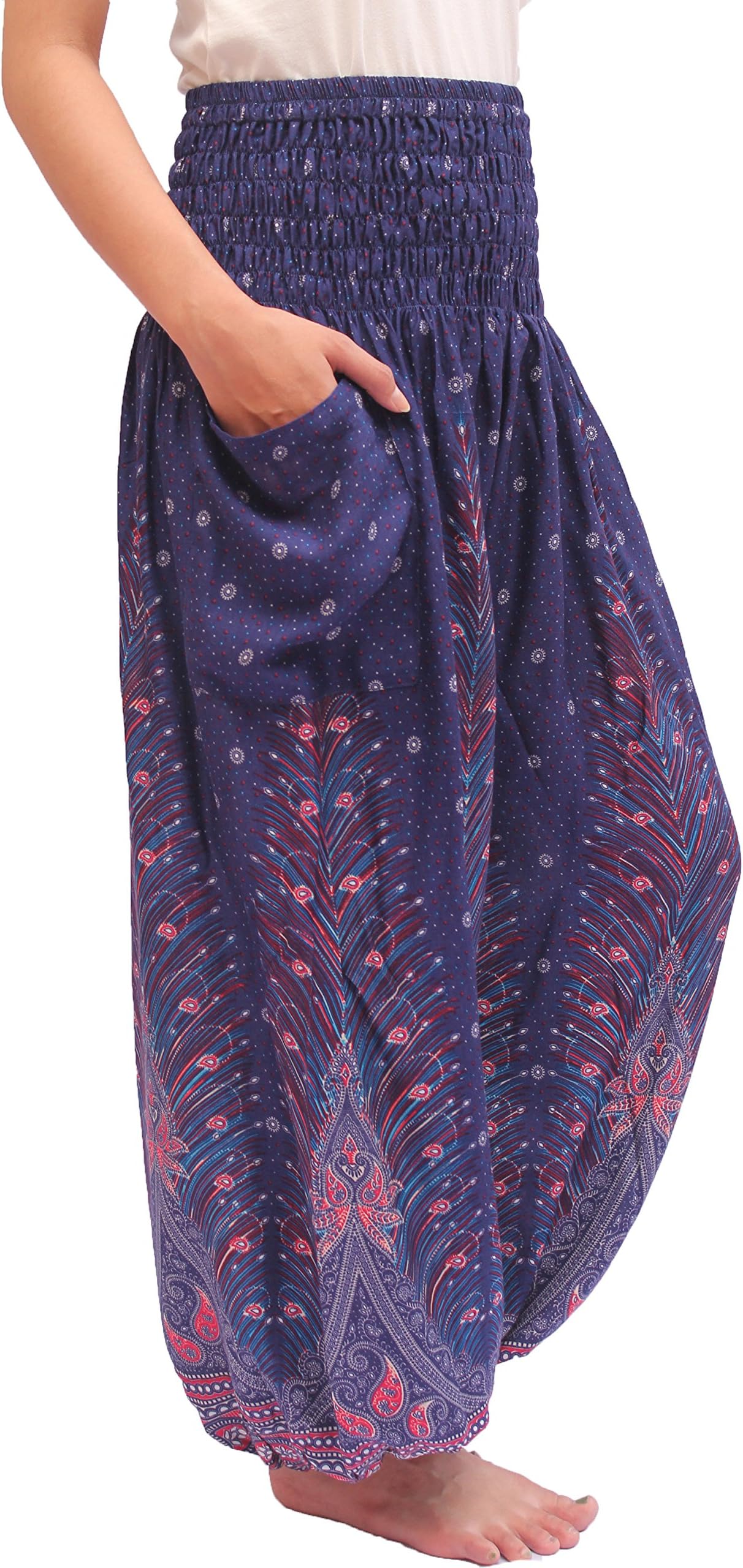 ChiangmaiThaiShop Harem Pant Yoga Bohos for Men & Women Elastic Waist Smocks Rayon