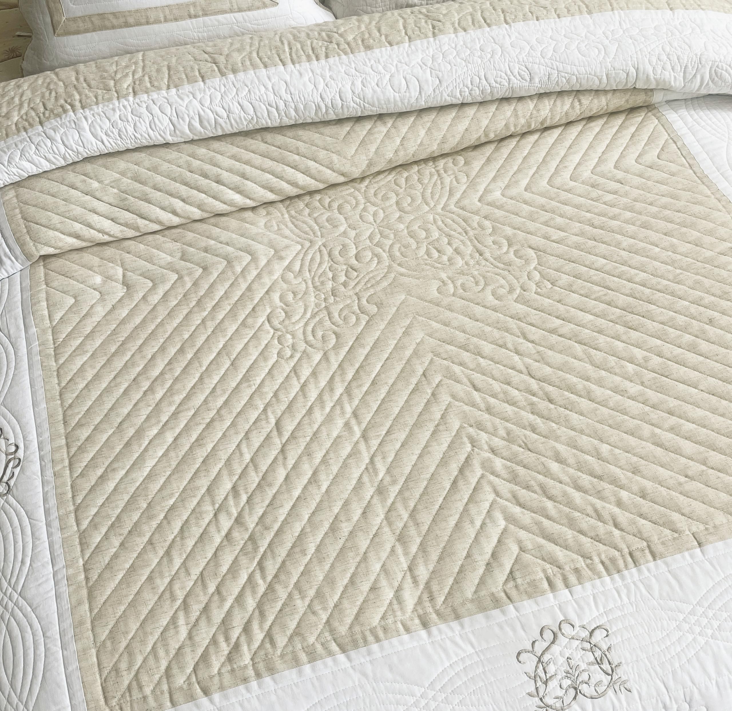 Générique Couvre lit boutis de Luxe 100% Coton 230X250cm avec 2 Taies 65X65cm_Peace Land Lin