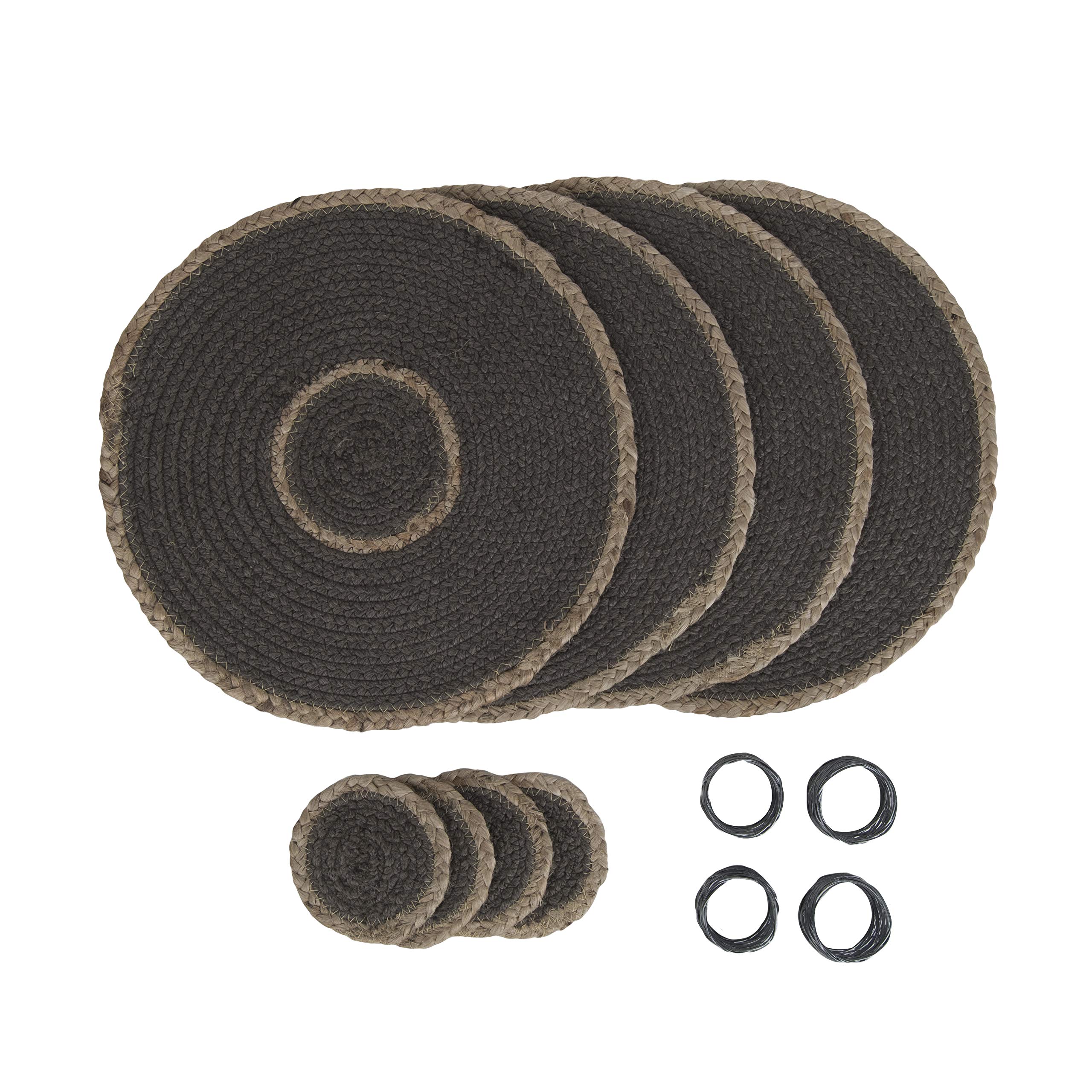 Penguin Home 12-Piece Grey Jute Dining Set – Handcrafted Placemats, Coasters & Napkin Rings – Perfect for Christmas, Thanksgiving, New Year Celebrations – 32 cm (13”)