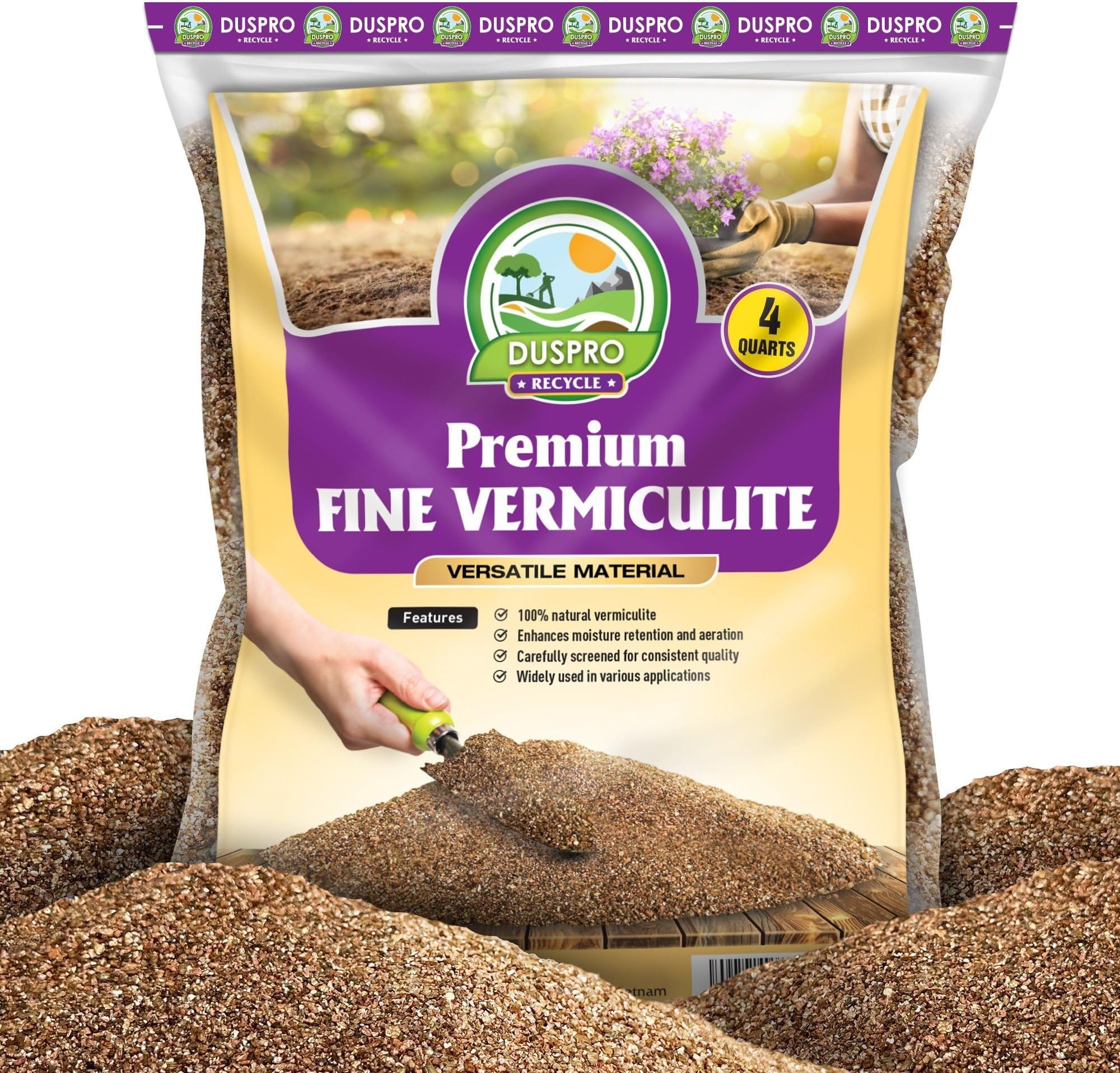Fine Vermiculite for Gardening, Natural Soil Additive and Substrate Conditioner for Gardening, Uniform Particle Size (1-3mm), Natural Vermiculite for Plants Indoor & Outdoor (4 Quarts)