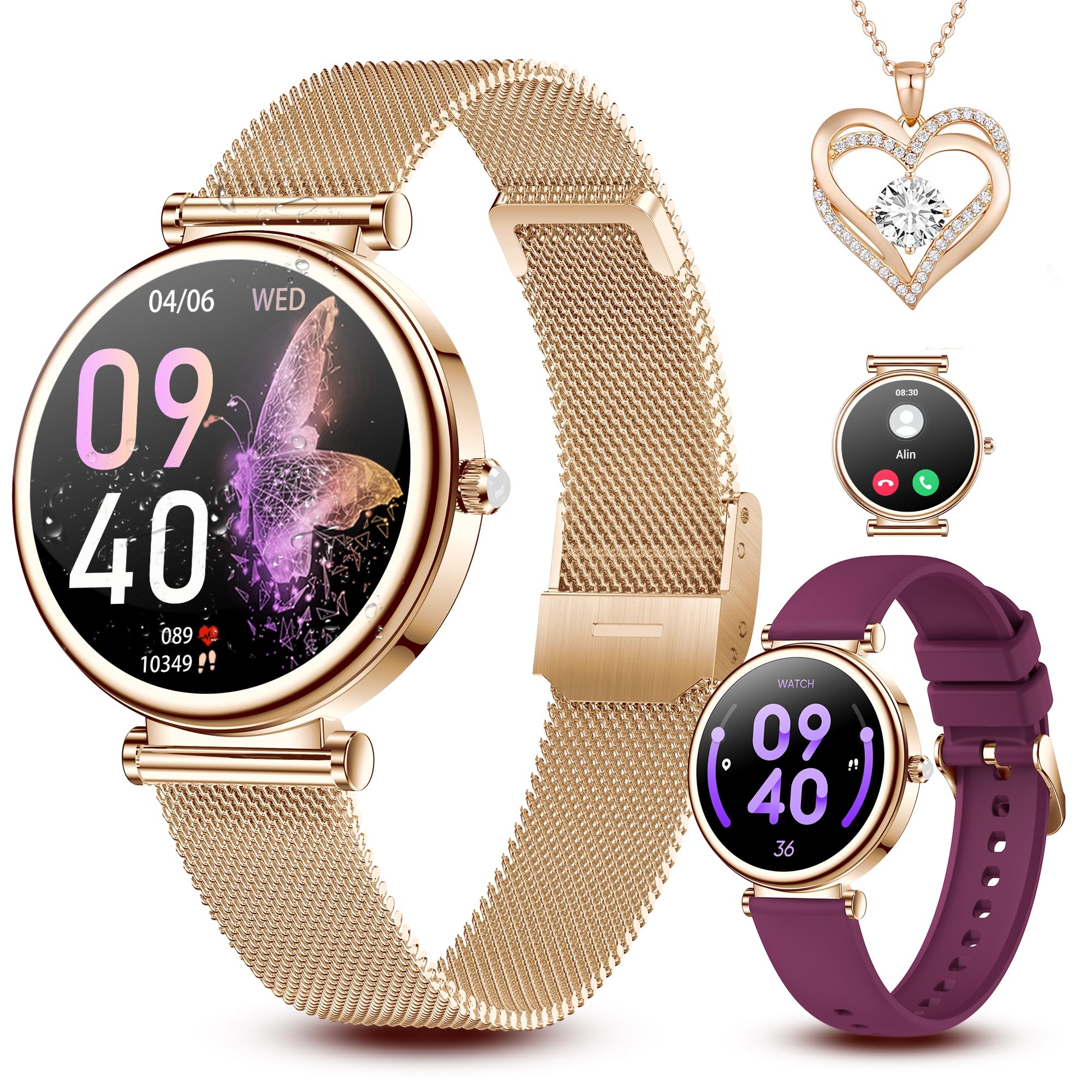 Reloj Inteligente para Mujer, Pantalla Táctil HD de 1,3 Pulgadas IP68 Resistente al Agua, Deportivo Smartwatch con Monitor de Ritmo Cardíaco, Podómetro, Oxímetro para Android iOS, Regalo