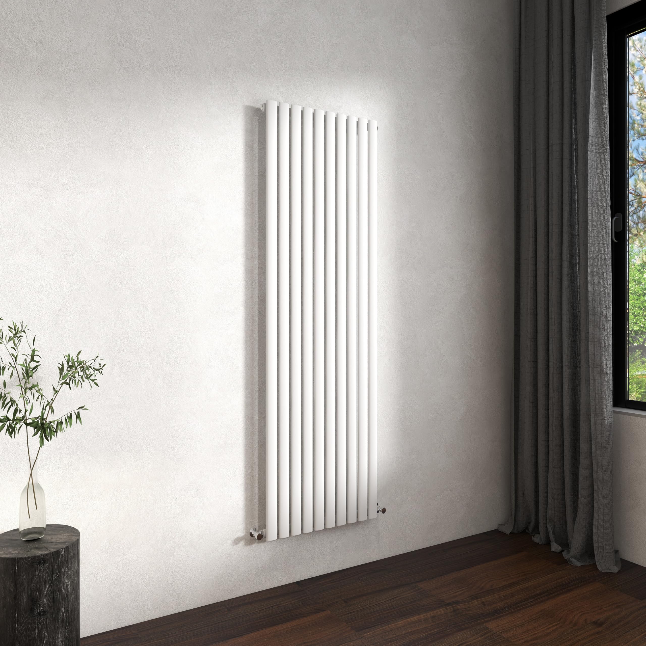 Traditional Vertical Oval Column Radiator, 1600x590mm Gloss White Modern Heating Radiators, Single Panel Wall Mounted Heater Rads, Perfect for UK Hallway, Living Room Central Heating,Tall Radiator