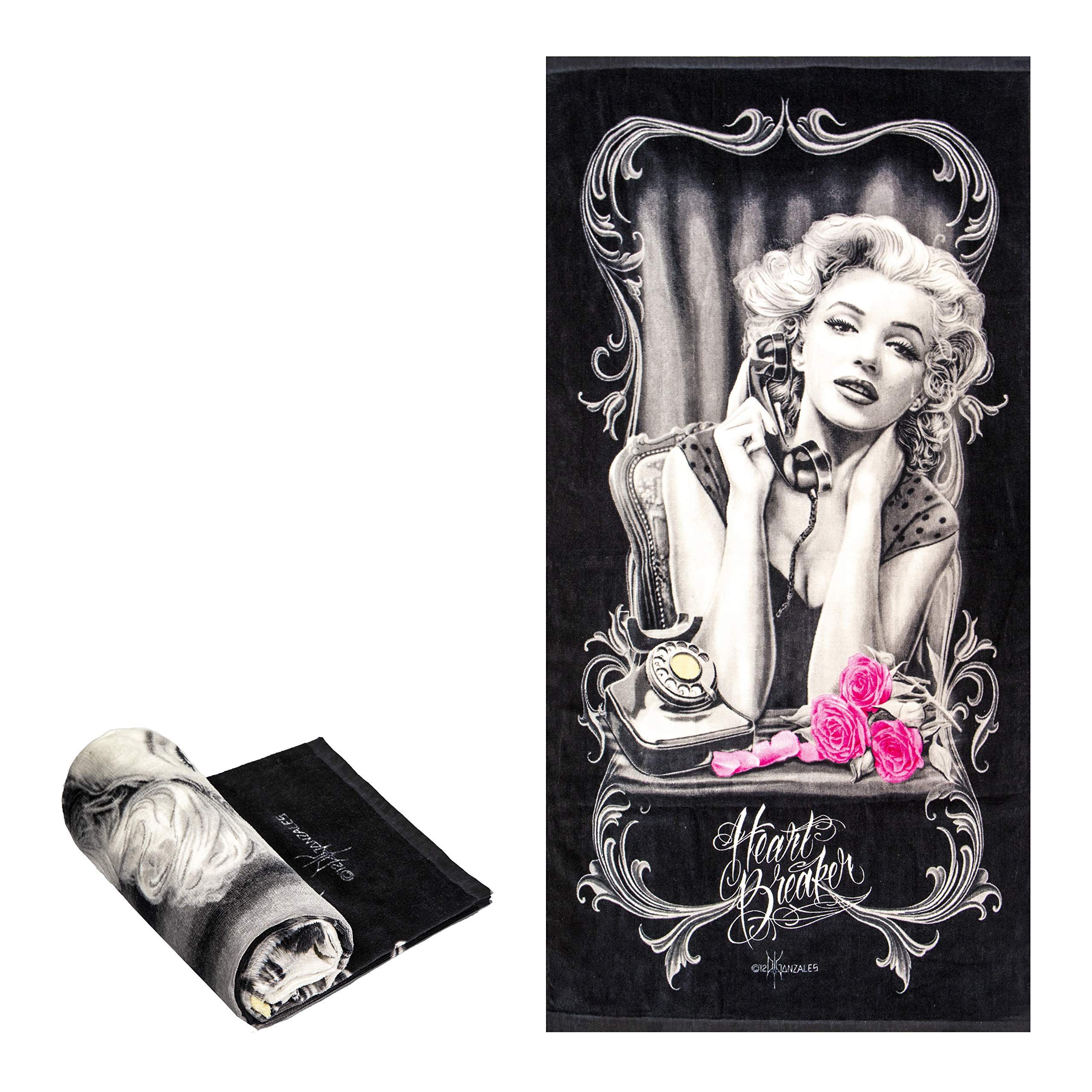 DGA Marilyn Monroe Fiber Reactive Beach Towel - Heart Breaker