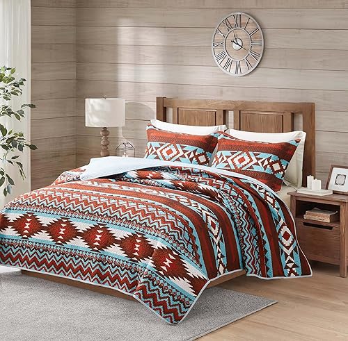 Miniatura 2 de Southwestern - Juego de ropa de cama con diseño tribal occidental azteca, rústico, nativo americano, navajo, juego de edredón de 3 piezas,