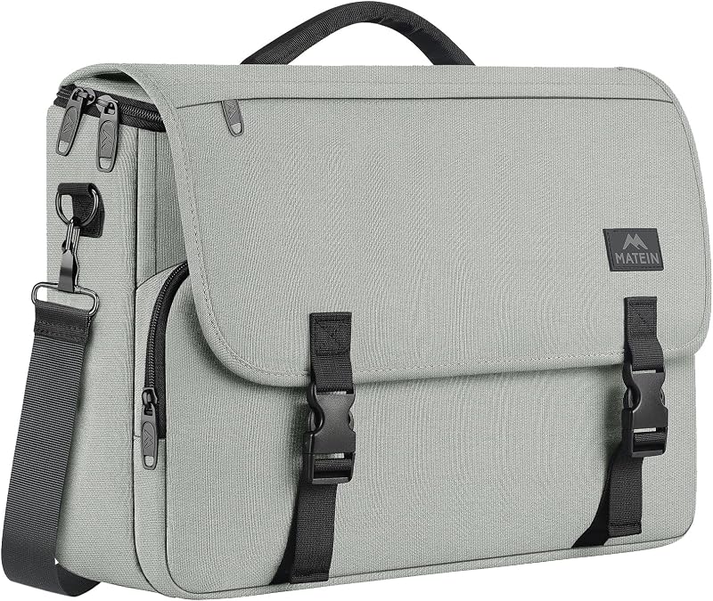 School Bag, Bookbag for Teen, College Student Gifts, Mens Briefcase | 15.6 inch Laptop Bag for Men, Water Resistant Messenger Bag, Large Crossbody Satchel Computer Case with Shoulder Strap, Grey