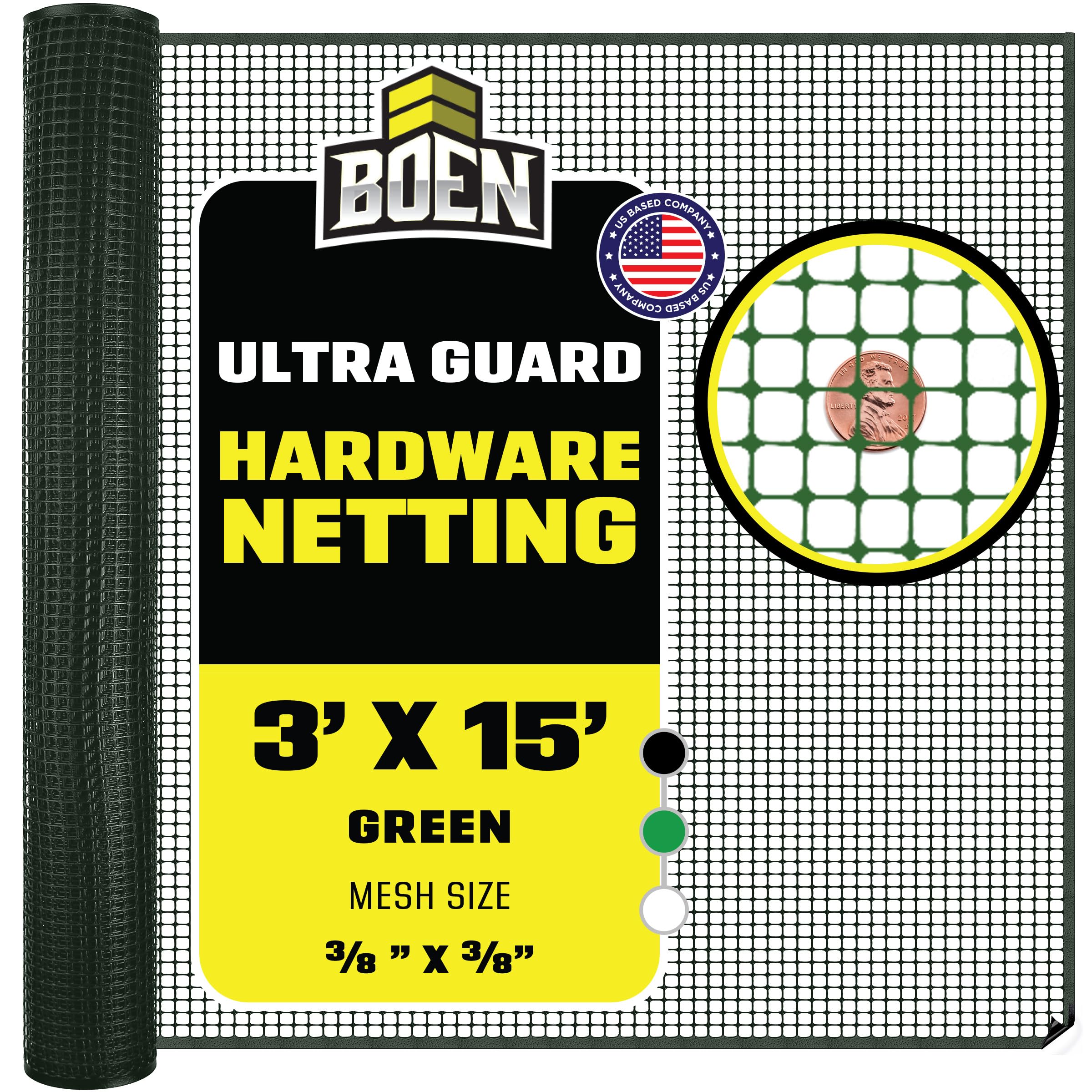 BOEN Plastic Mesh Hardware Netting 3' x 15' Green, Tree Guard Barrier from Rabbits, Deer and Rodents, Deck Guard, Indoor or Outdoor Balcony Safety Net for pet or Child