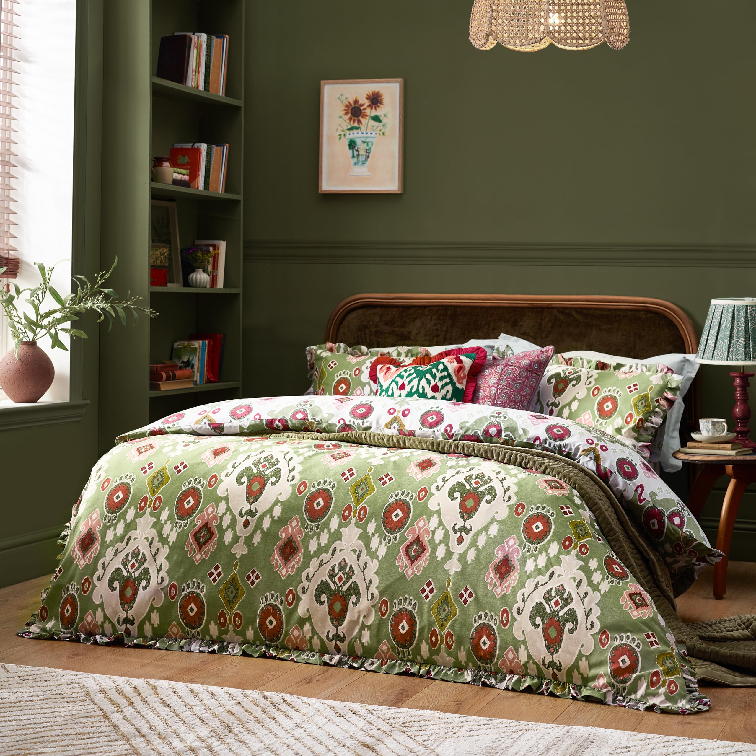 Paoletti  Dawson Ikat Reversible Duvet Set - Cedar Green - Double