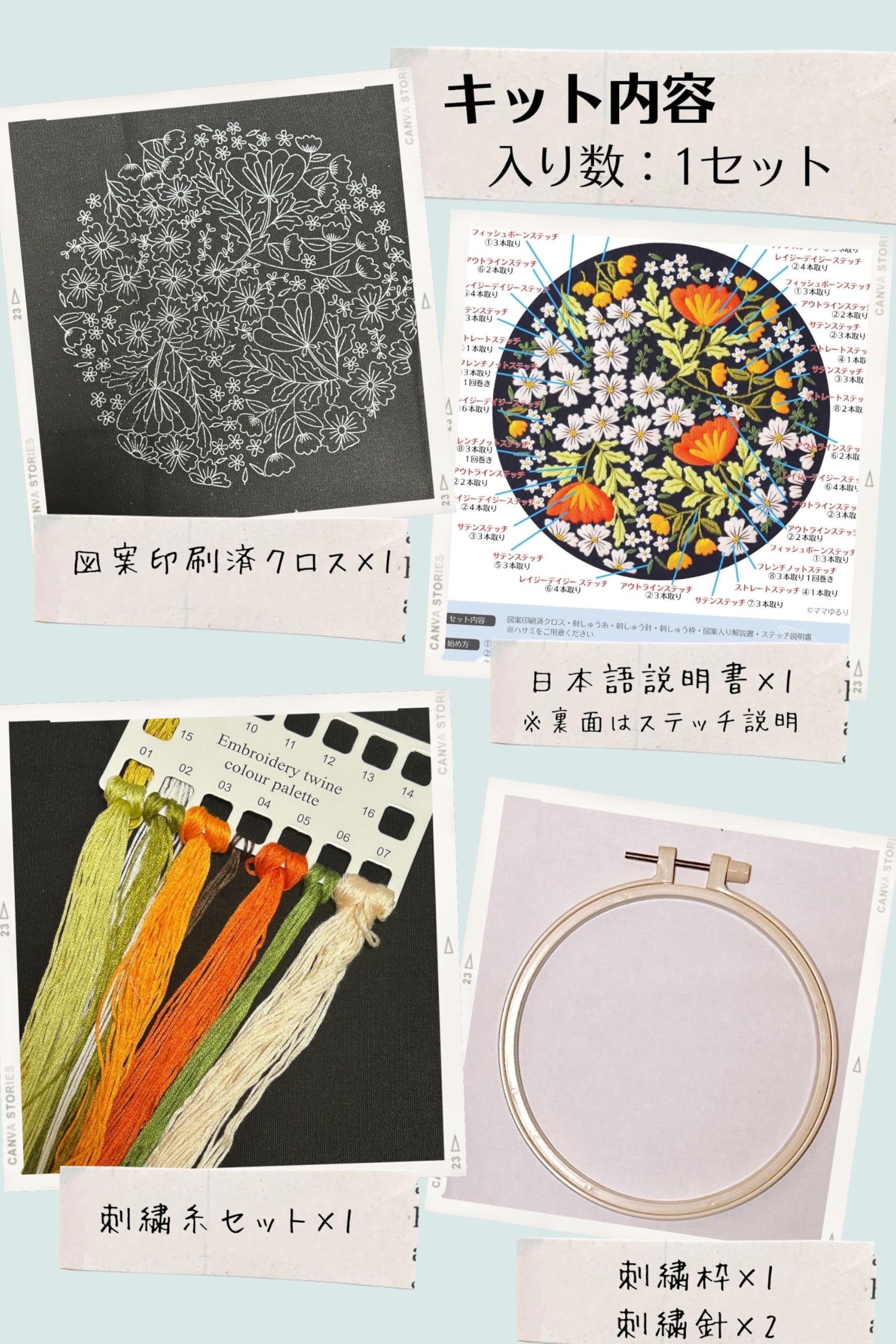 Amazon | [ママゆるり] フランス刺繍キット 1セット 日本語取り扱い