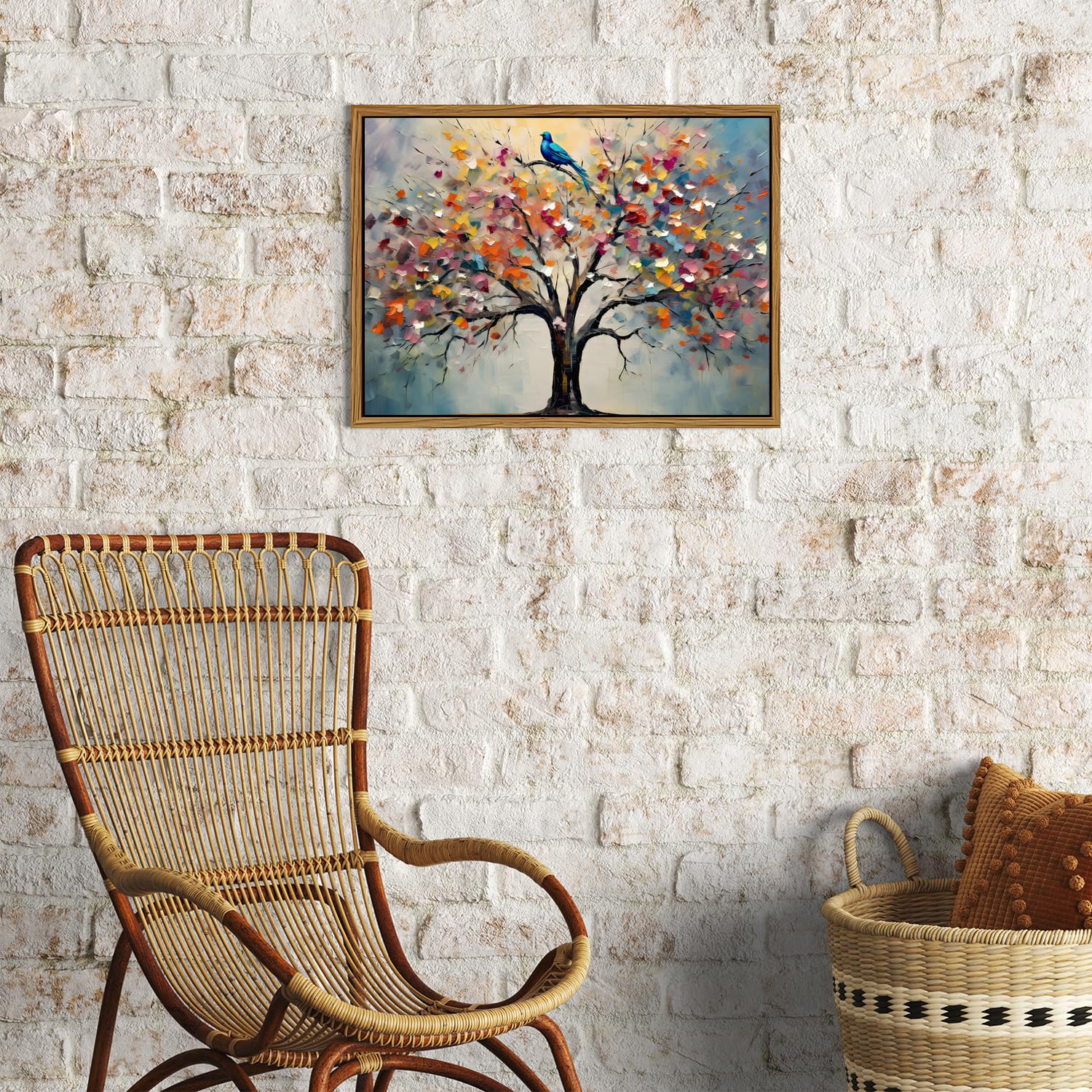 Colourful Tree of Life Wall Art Flower Wall Pictures Living Room Decor Abstract Blossom Tree Canvas Painting Nature Botanical Prints Bedroom Pictures Minimalist Framed Artwork Home Decorations 30x40cm - Image 2