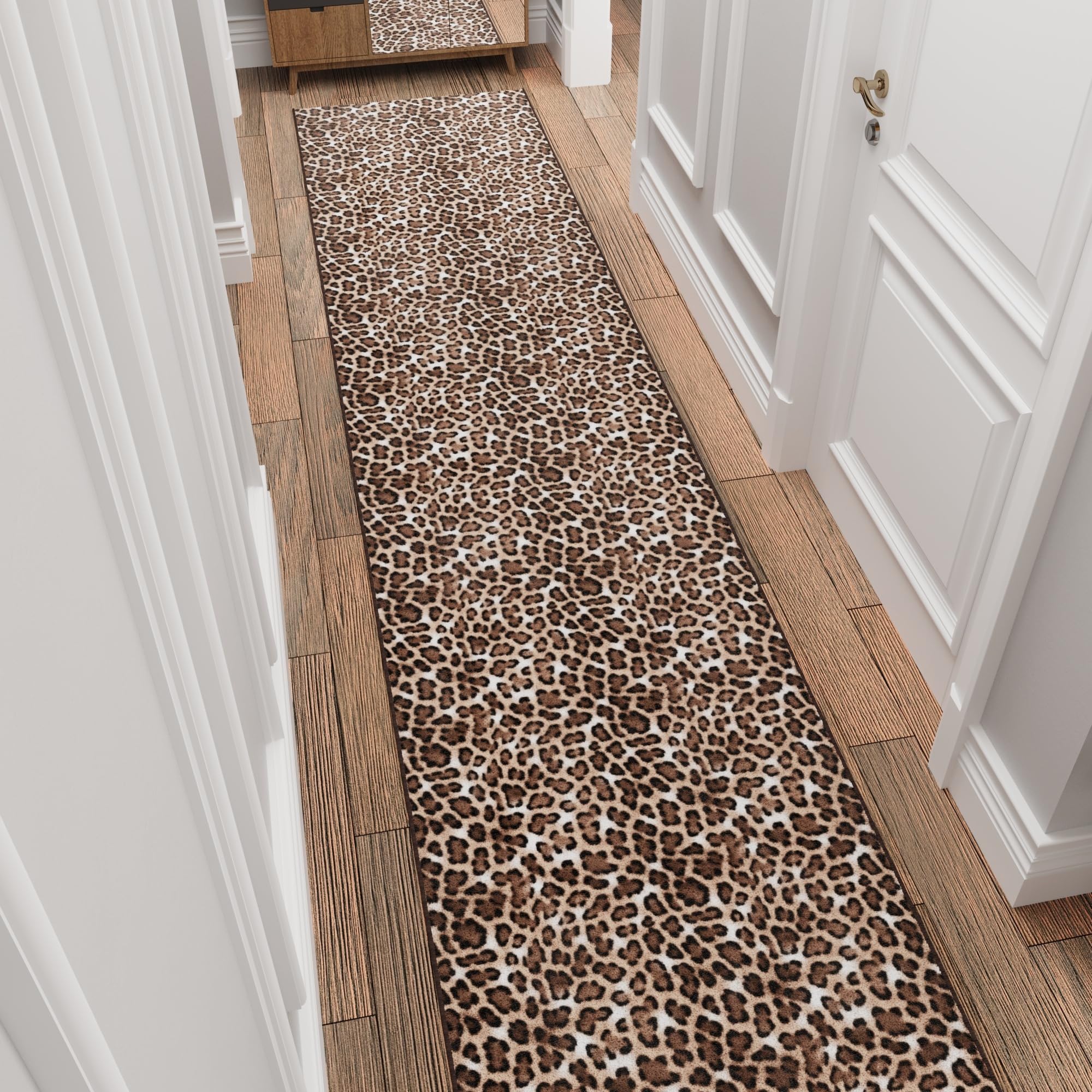 Ottomanson Aisle Runner Rug 1'10.5" x 24' – Soft Non-Slip Rug, Low Pile Carpet for Hallways, Events, Churches & Extra-Long Indoor Spaces, Leopard