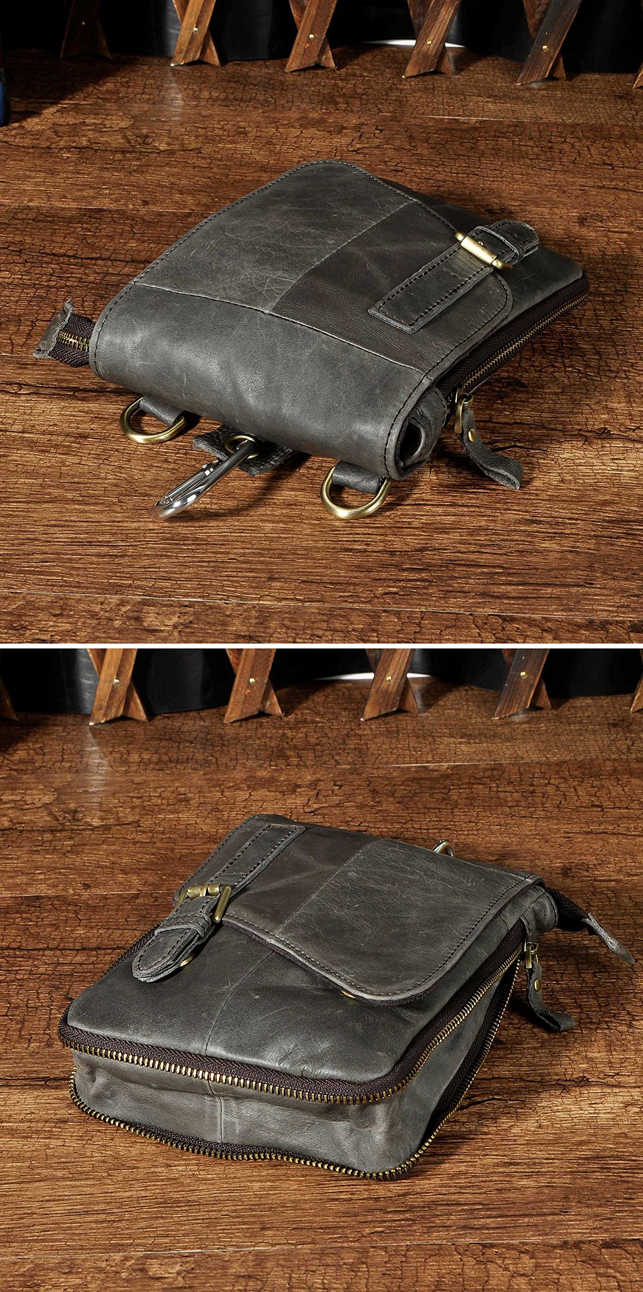 Herren-Gürteltasche aus echtem Leder, Dunkelbraun, Messenger-Schultertasche, für den lässigen Gebrauch, Geschenke für Männer, GRAU, Vintage