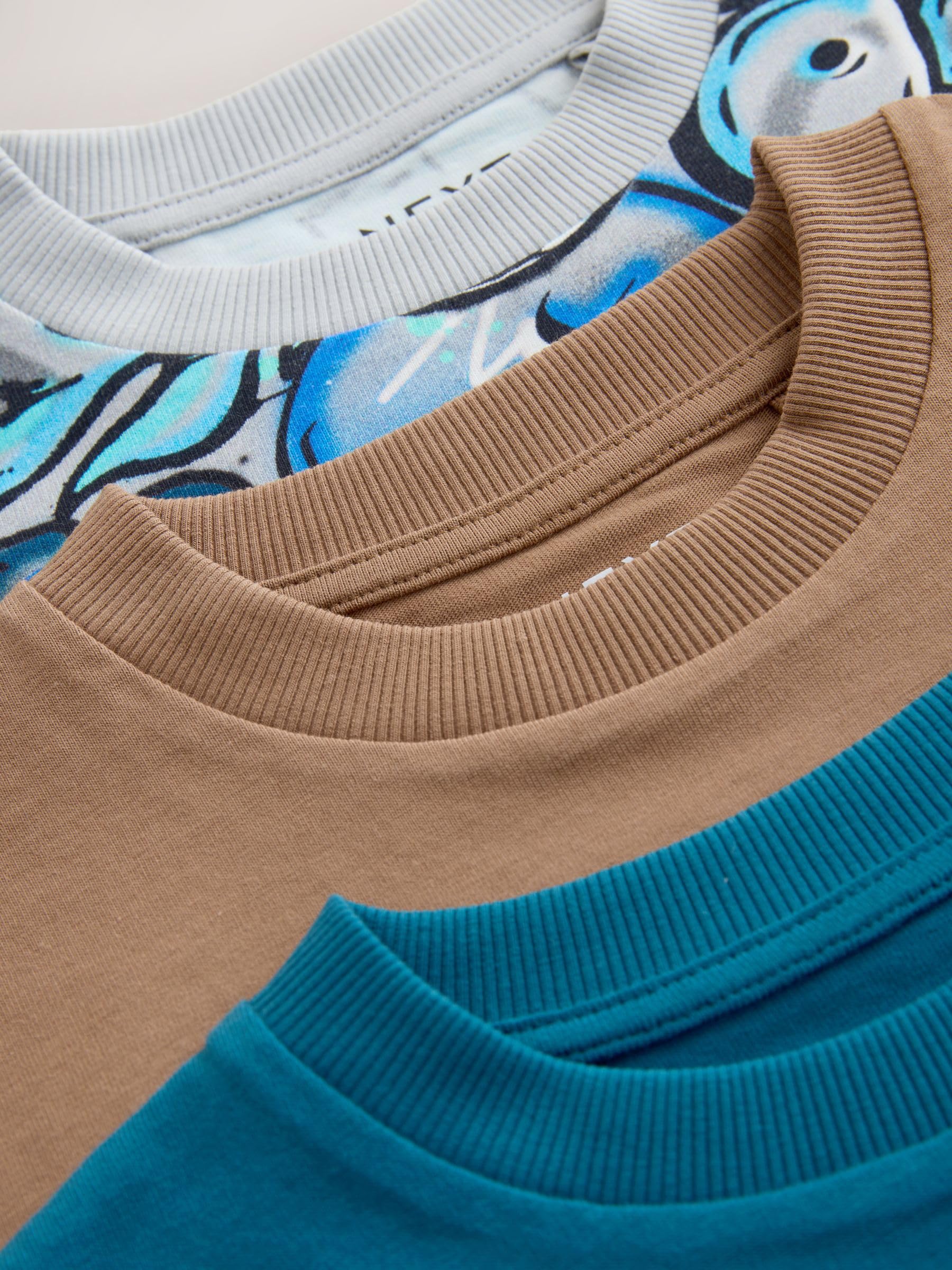 NEXT Garçon T-Shirt décontracté à Manches Courtes et imprimé, Lot de 3 | Coupe standard, 100 % coton
