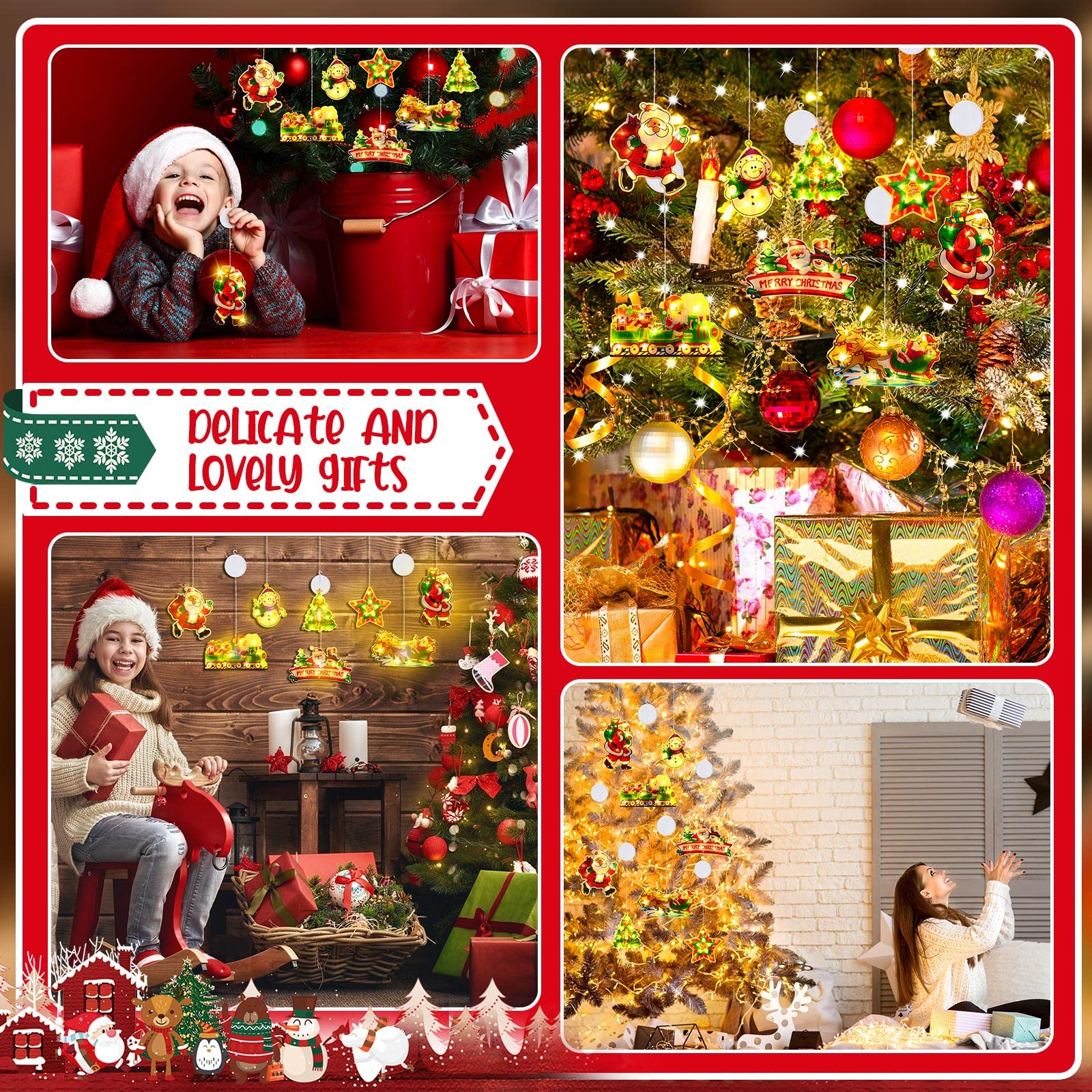 Macarrie 8 Pcs Christmas Window Lights Decorations Christmas Window Silhouette Lighted Sign Xmas Lights Battery Operated Christmas Window Lighted Decorations Hanging Christmas Light up Window Decor