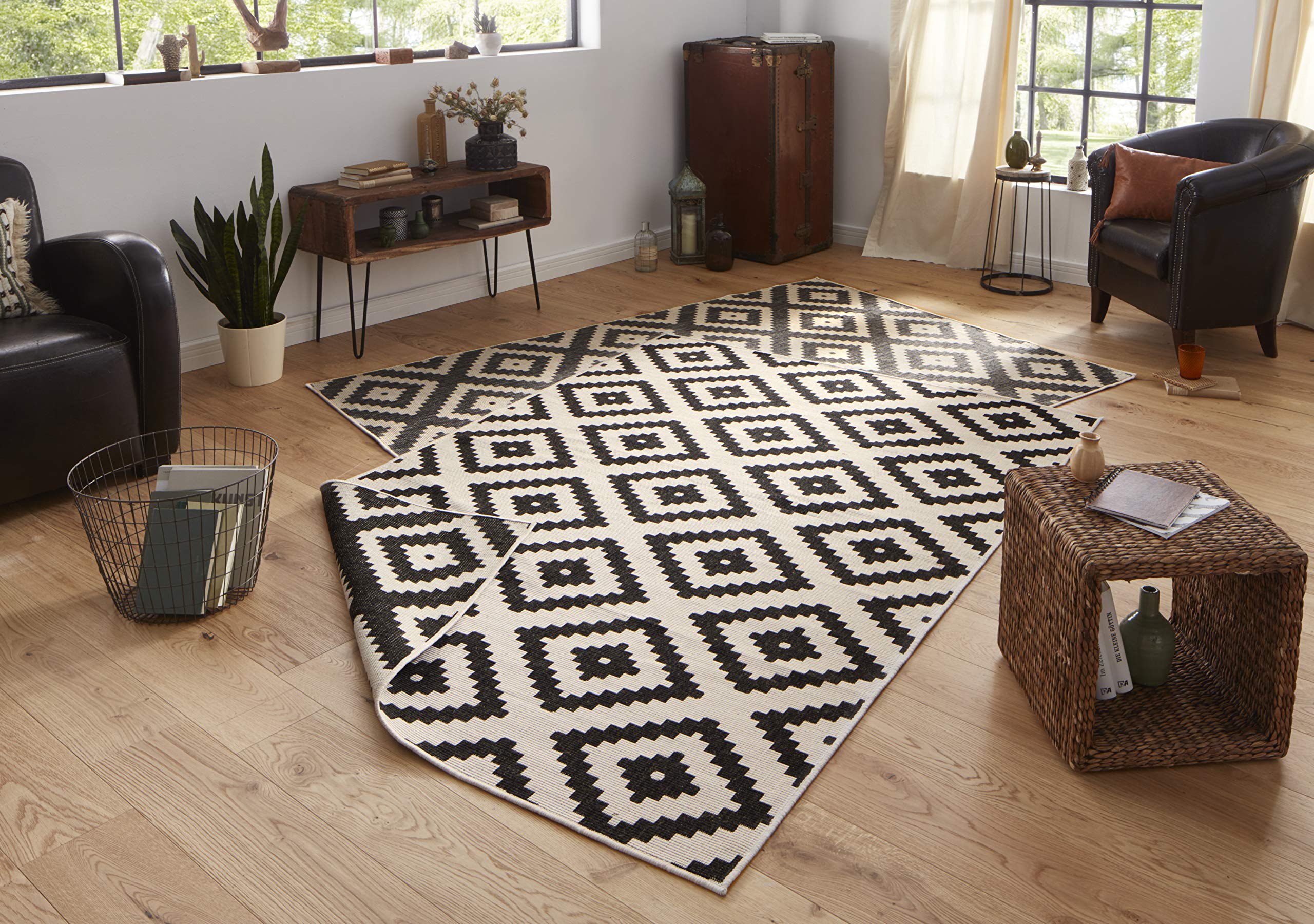 NORTHRUGS Tapis d'intérieur et d'extérieur Malta 160 x 230 cm – réversible résistant aux intempéries Motif géométrique Moderne pour Balcon, terrasse, Jardin, Jardin d'hiver, Cuisine, Salon –