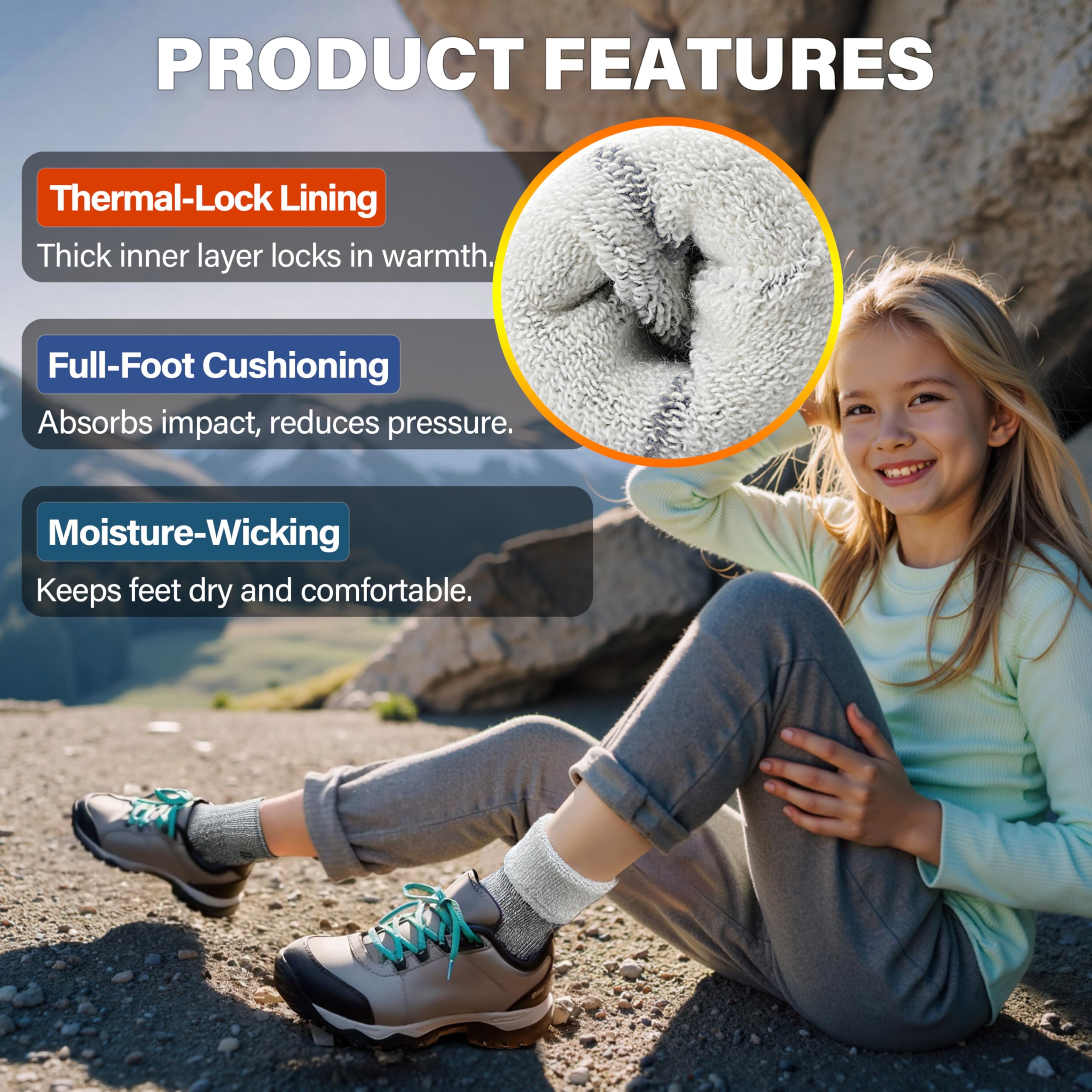 Anlisim Merino Wandersocken für Kinder Mädchen Jungen Wolle Socken Dicke Thermosocken Warme Sportsocken Trekking Wintersocken Weihnachtssocken Geschenke Kindersocken 4 Paare(Grau,12-15 Jahre)