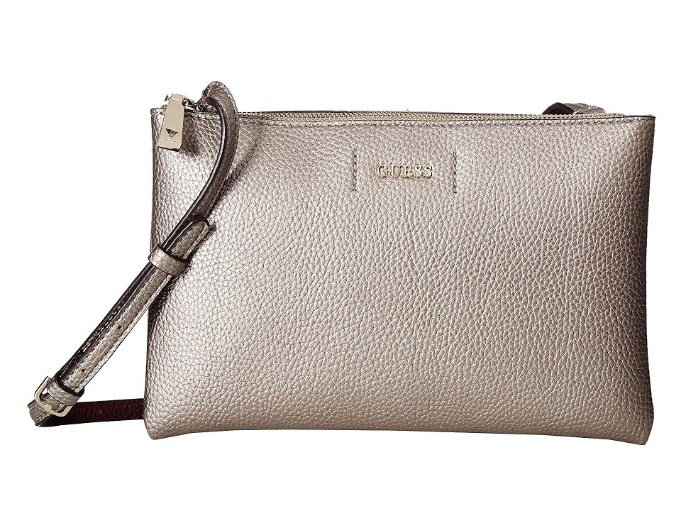 

GUESS Varsity Pop Mini Double Crossbody Top Zip (Pewter/Burgundy) Handbags