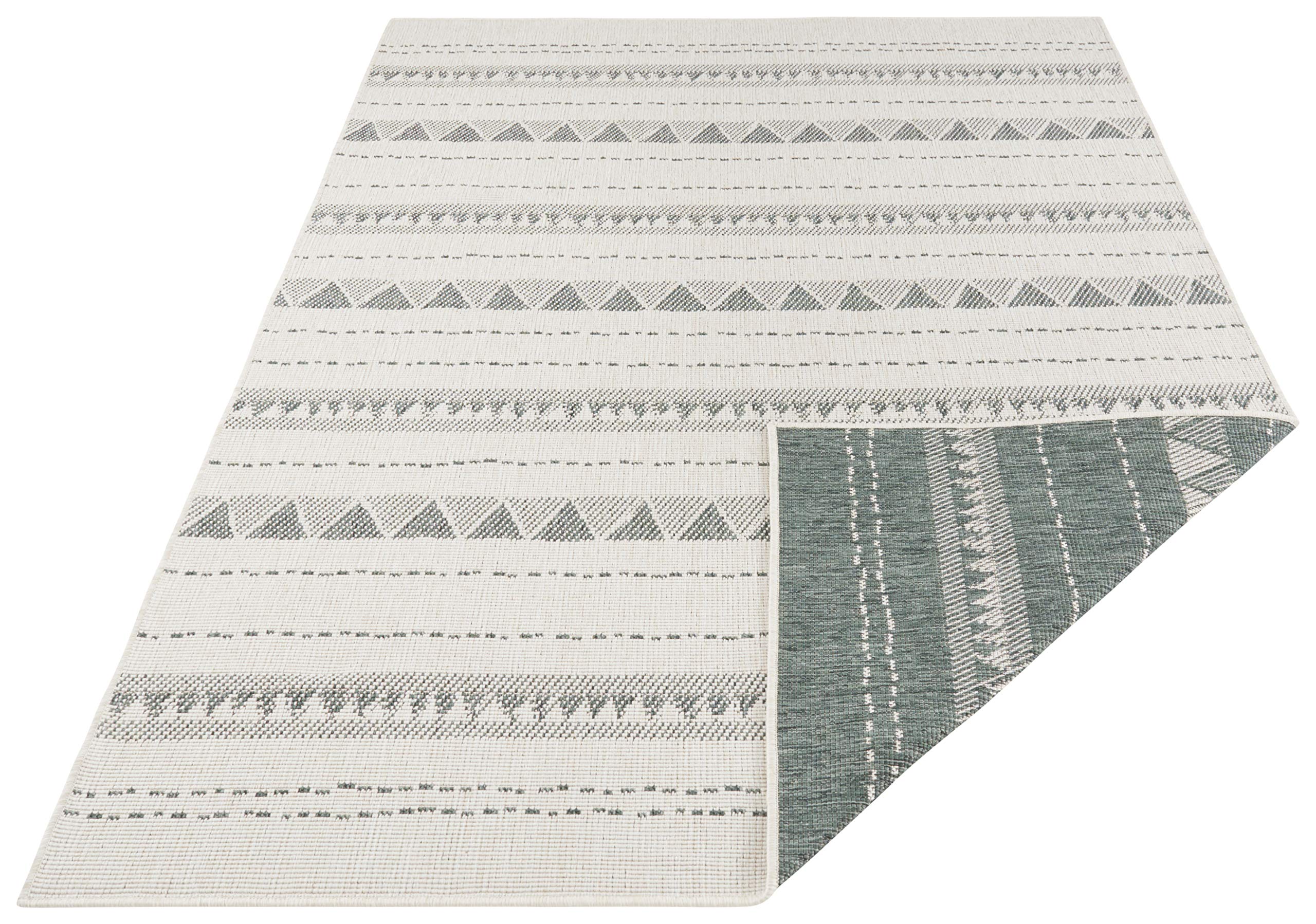 NORTHRUGS Indoor and Outdoor Rug Bahamas 80 x 150 cm Reversible Rug Weatherproof Boho Design Ethnic Pattern Runner for Balcony Patio Garden Conservatory Living Room Waterproof in Green Cream - Image 3