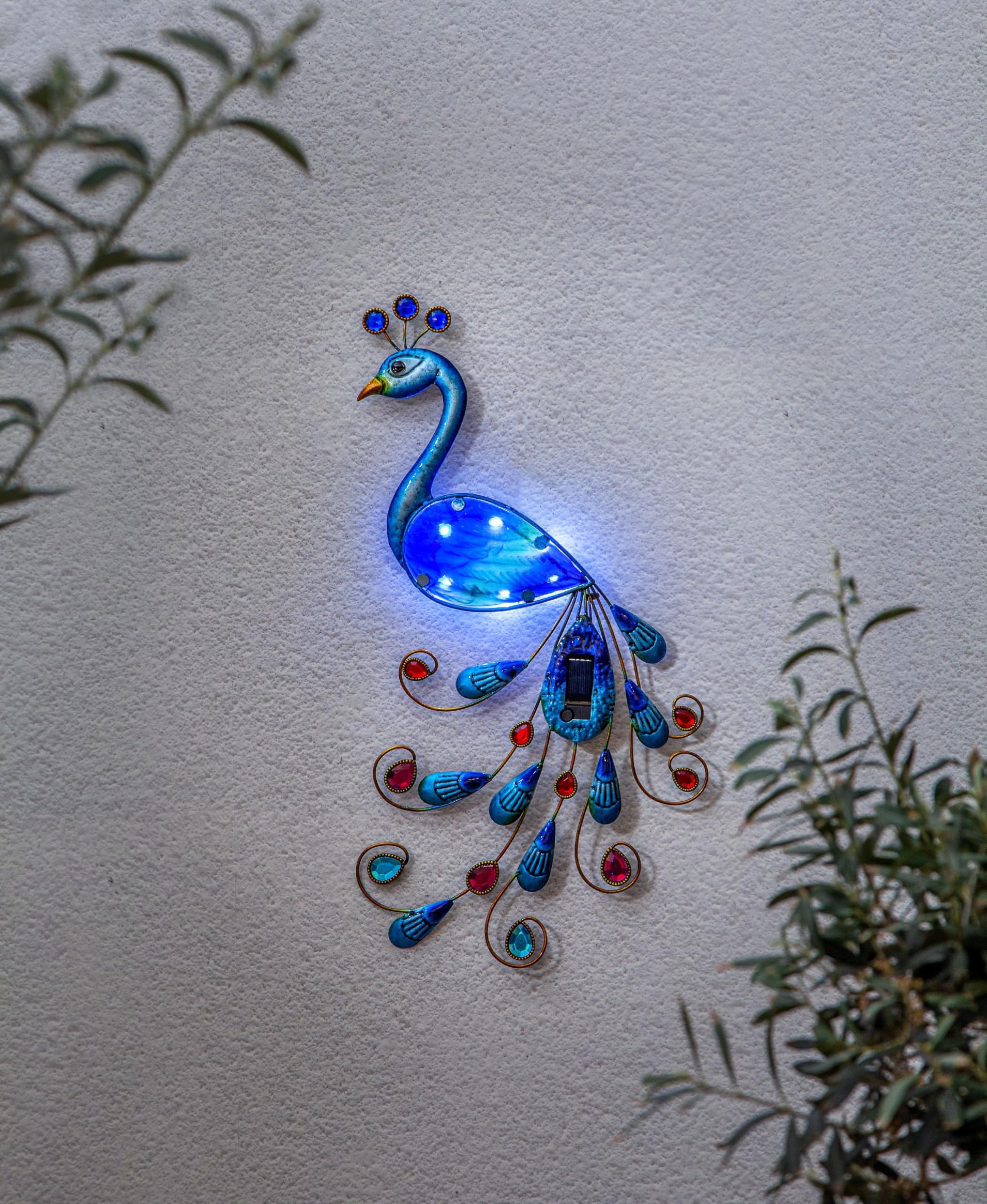 Star Trading 482-21 Paon décoratif Solaire à 6 LED Blanches, env. 27 x 52 cm, Panneau Solaire, Batterie, extérieur, Carton 4 Couleurs