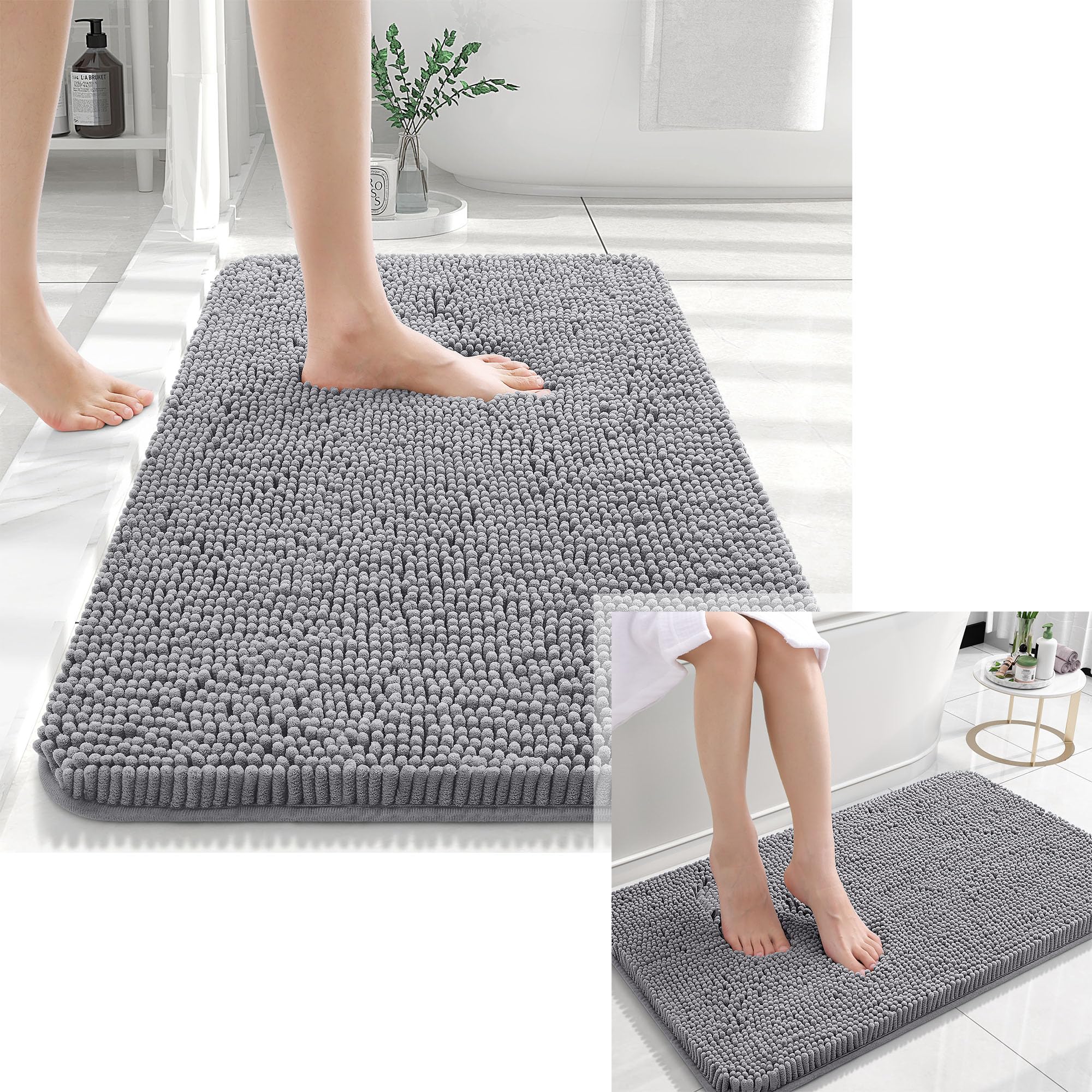 OLANLY Chenille Bathroom Rugs, Grey - Image 1