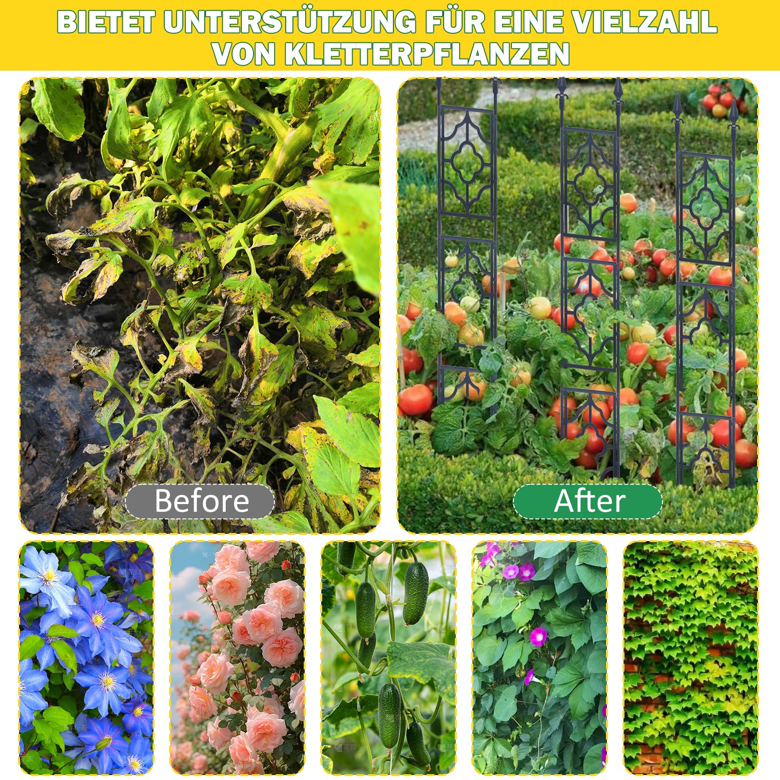 Rankgitter Metall, Rankhilfen für Kletterpflanzen, 165 cm Rosenspalier | Rankhilfe Garten Rosenspalier, Rankgitter Gurken, Pflanzen Rankhilfe Geeignet für Blumen, Obst, Gemüse, Topfpflanzen usw