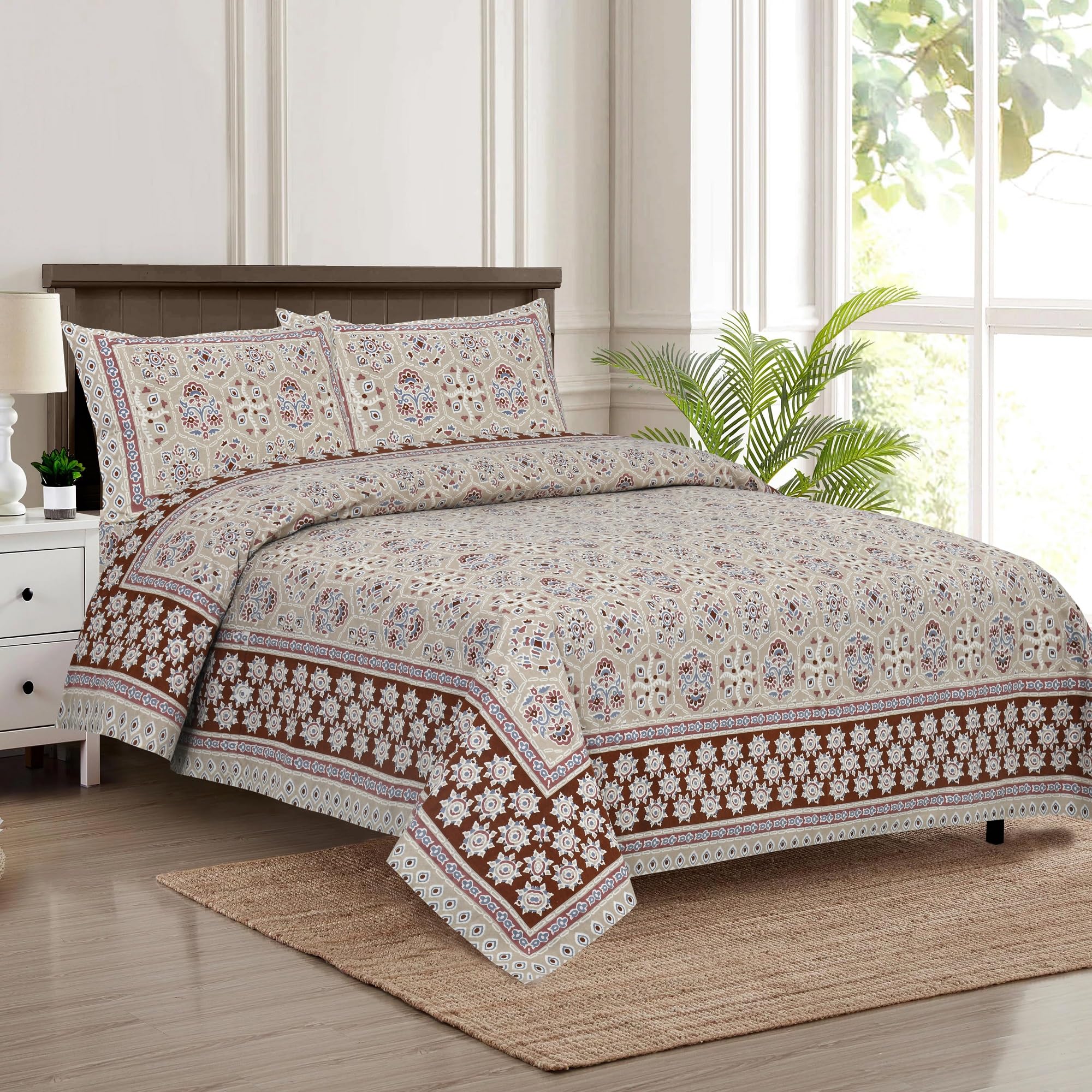 Jaipuri Block Print King Size Cotton Bedsheet Set -13