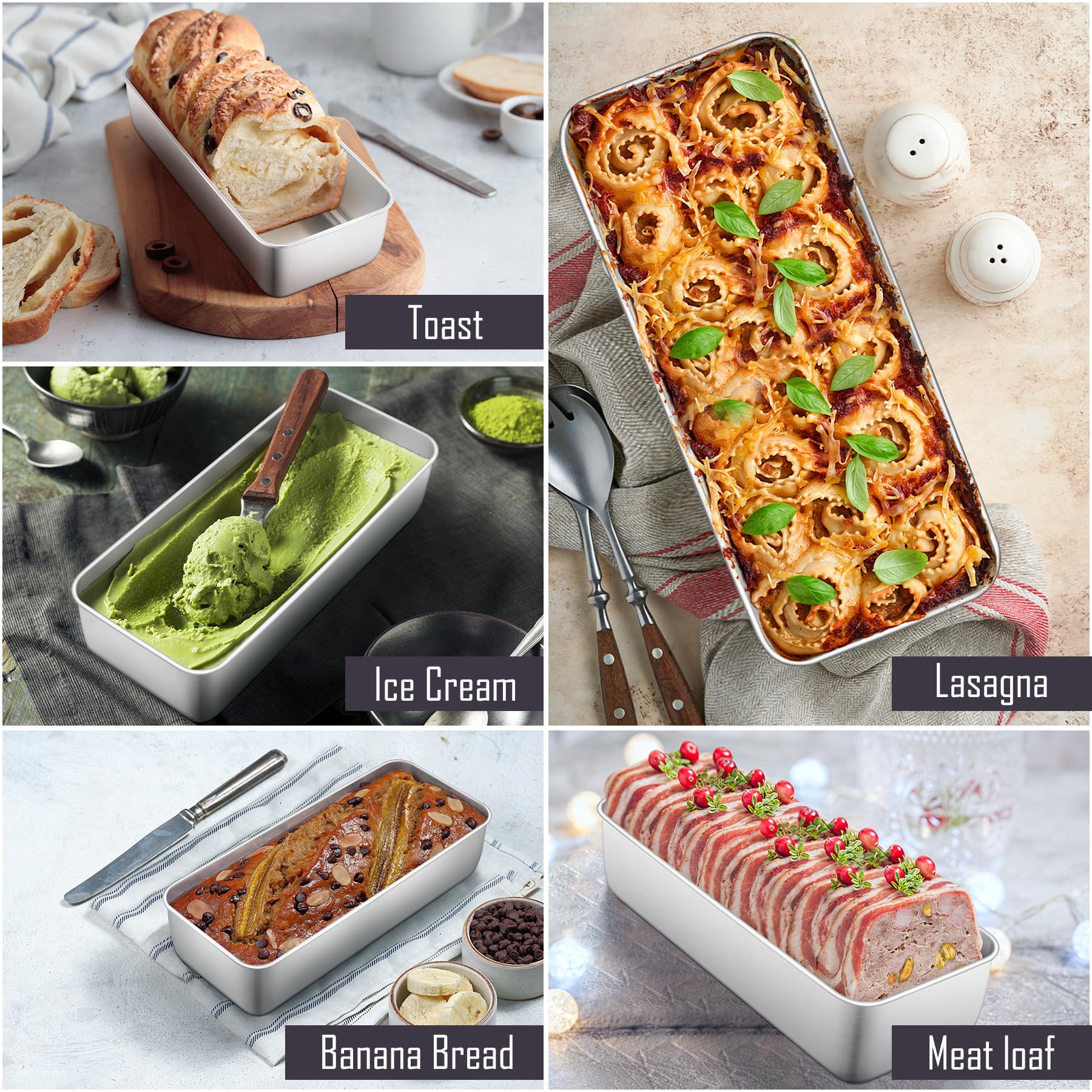 HaWare Lot de 2 grands moules à pain en acier inoxydable de 1,4 kg pour pain banane/gâteau/pains/lasagnes, 31 x 13 x 7,5 cm, sain et durable, passe au four et au lave-vaisselle