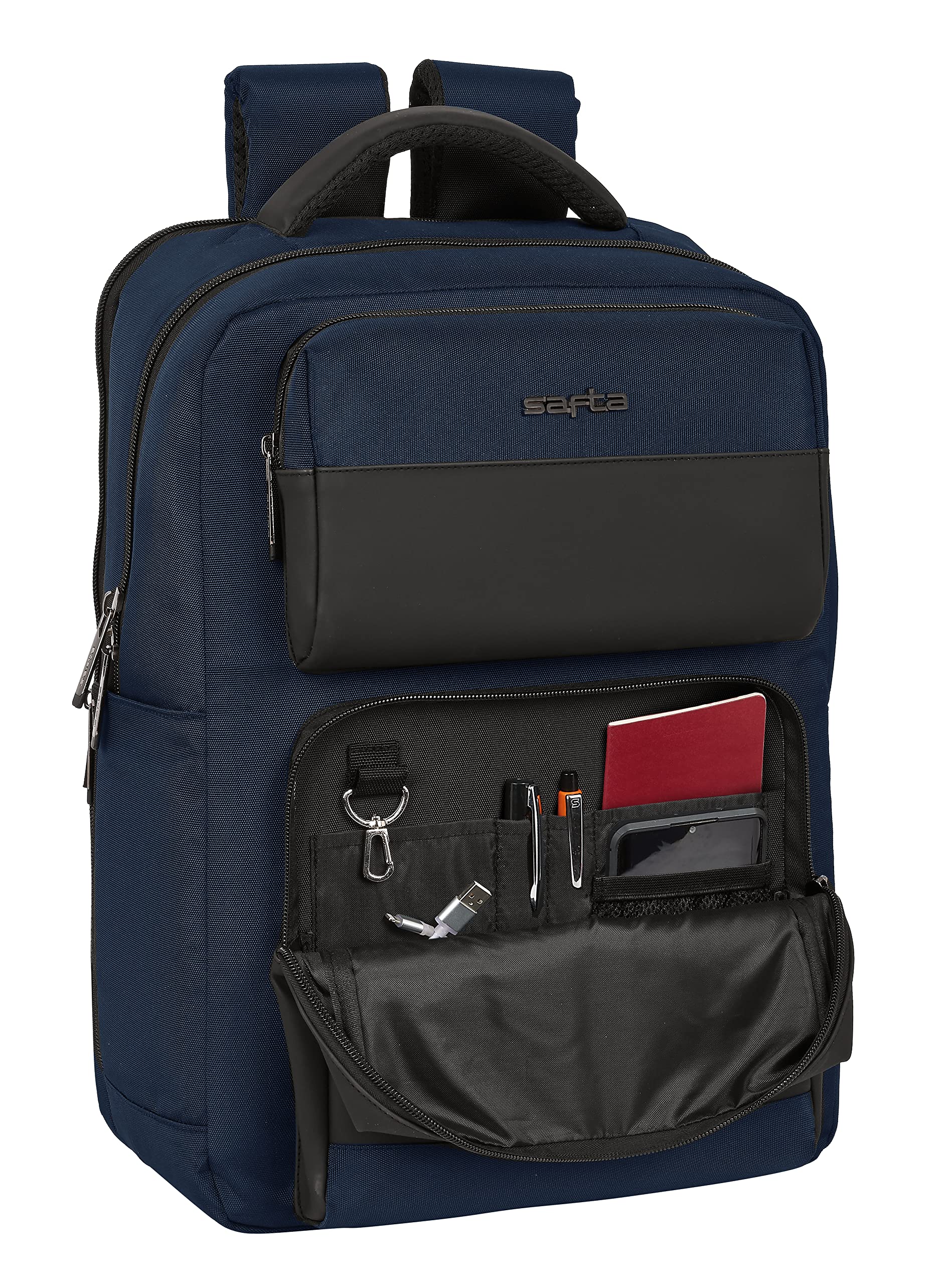 SAFTA - Zaino 2 tasche portatile 15,6" + USB Business Dark Blue 31X44X13Cm, multicolore (642201377)