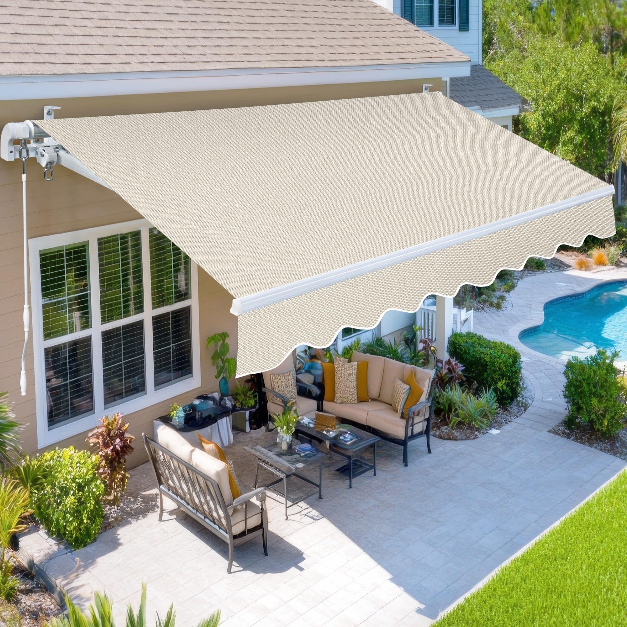 Photo 1 of Paramondo 8.2'x6.5' Patio Awning Retractable Fully Assembled, Beige