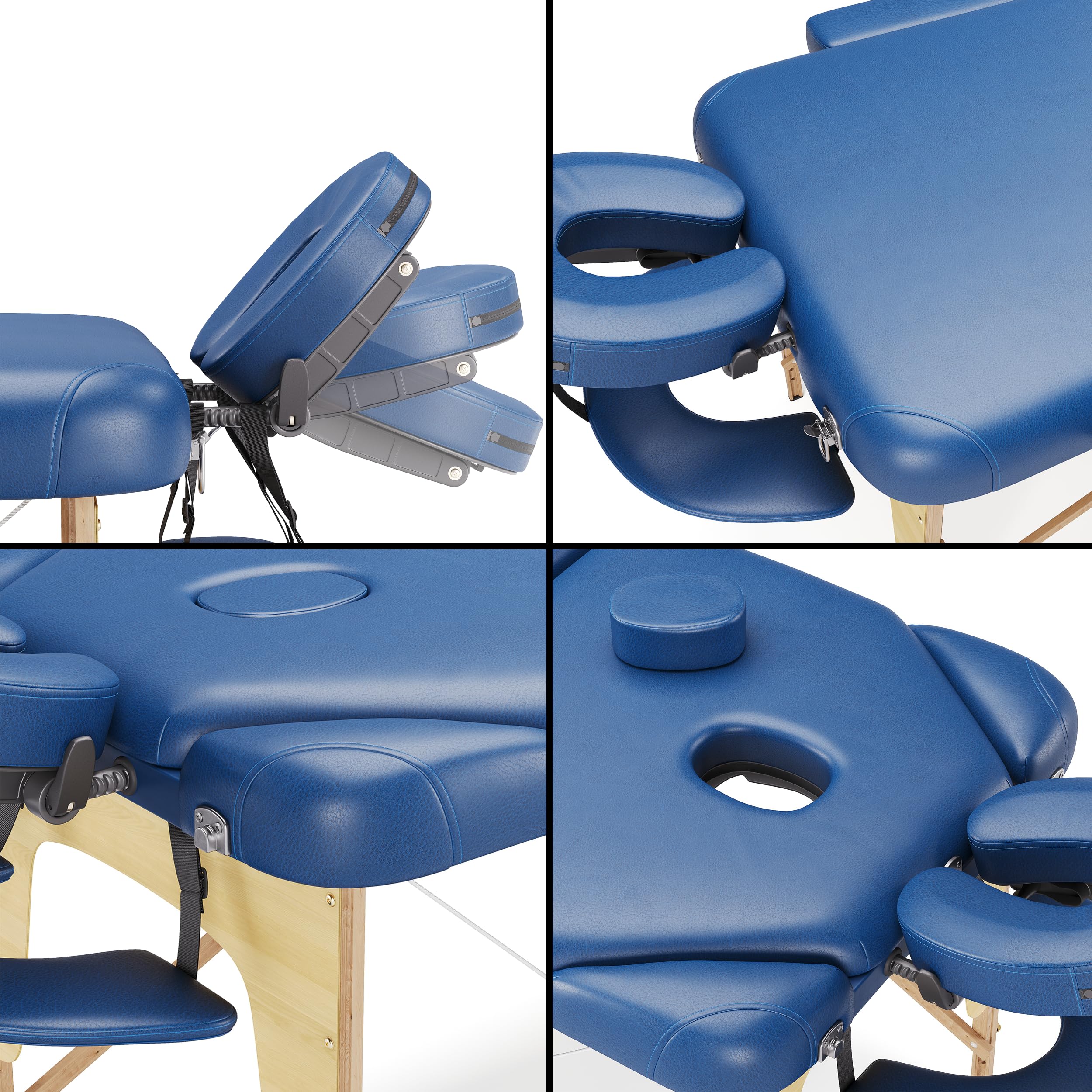 Beltom® Lettino per Massaggio Portatile 3 Zone Nuovo Modello - Dimensione XL 195 X 70 CM - Pannello Reiki - Angoli ARROTONDATI E RINFORZATI - ESTETICA Fisioterapia Tatuaggi Relax - Blu