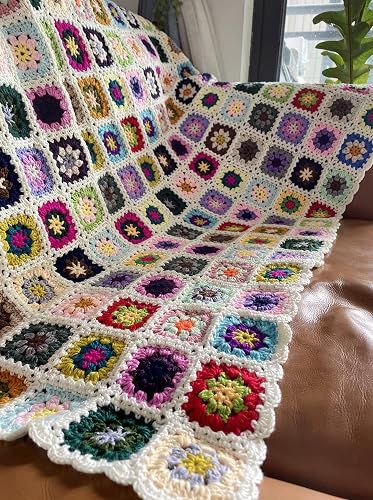 RISEON Handmade Granny Square Crochet Throw Blanket Sweater Style Mat,
