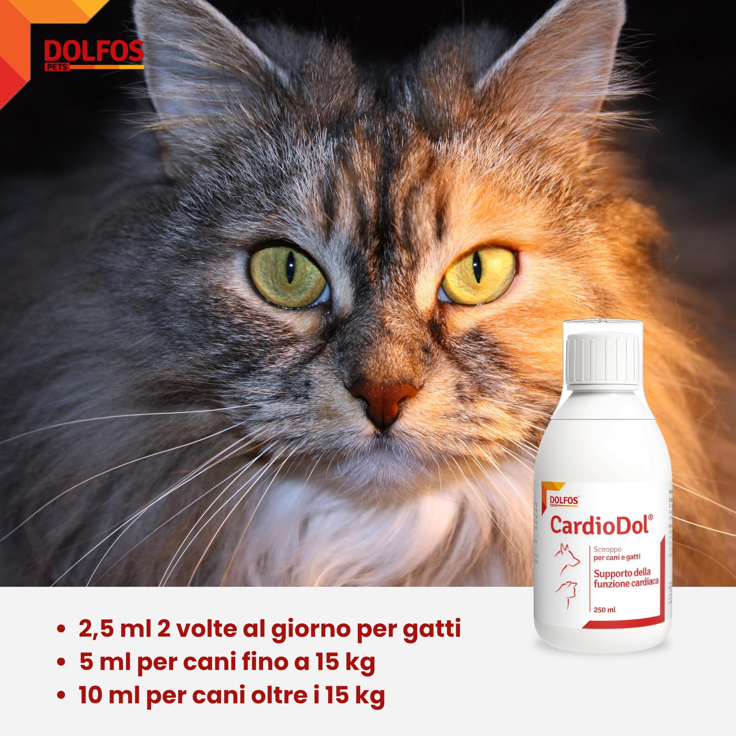 DOLFOS PETS CardioDol 250ml - Integratore Supporto Funzione Cardiaca in Cani e Gatti - Alimento Complementare Cuore, Favorisce la Salute del Muscolo Cardiaco - Facile Somministrazione