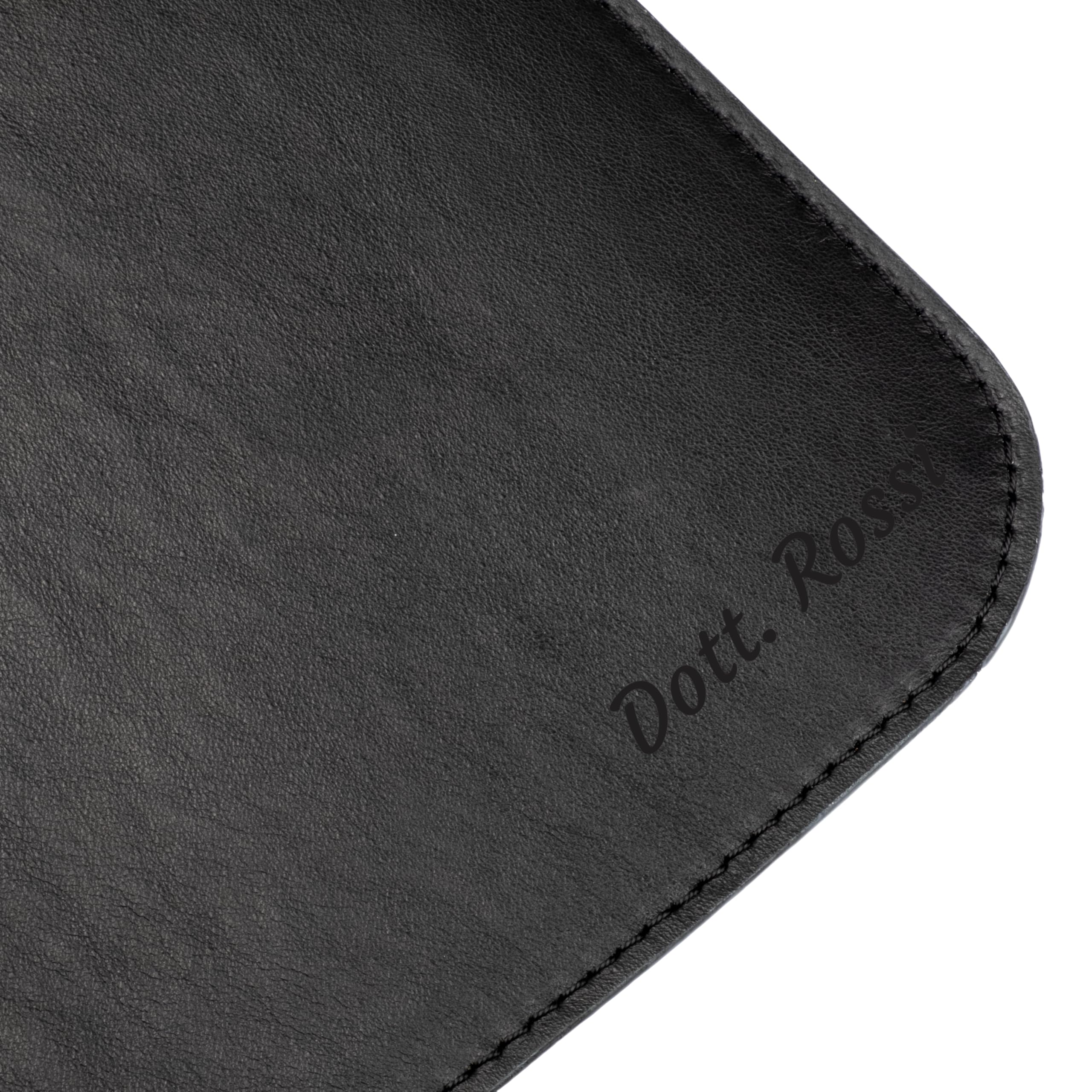 Sottomano Scrivania in Pelle Personalizzato con Incisione Nome, Testo o Logo — Regalo Laurea, Professionisti, Ufficio — Deskmat Artigianale Retro Sughero, Made in Italy [Nero, 60×40 cm]