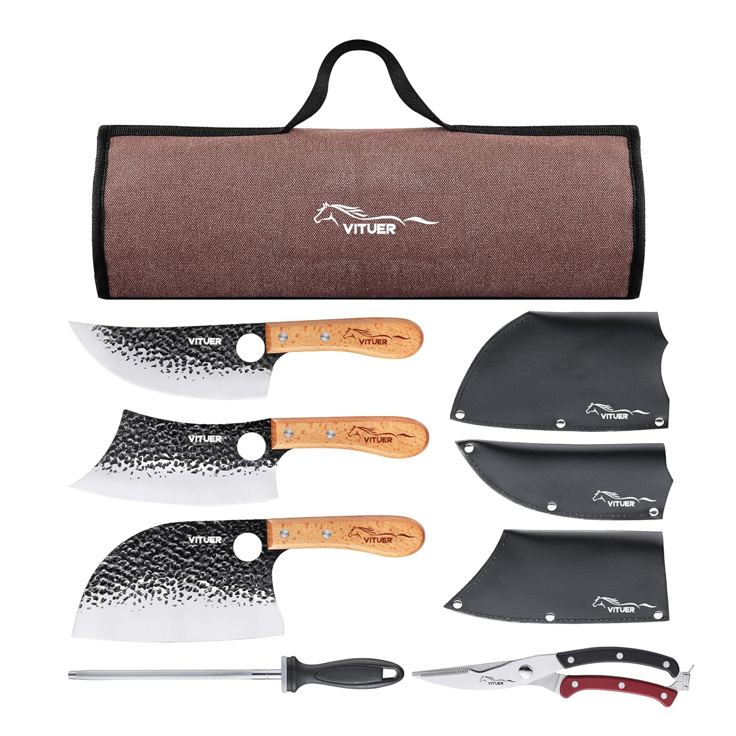 9 PCS Butcher Viking Camping Knife Set 7 Serbian Chef Knife 7 Butcher Meat Cleaver 6 5 Viking