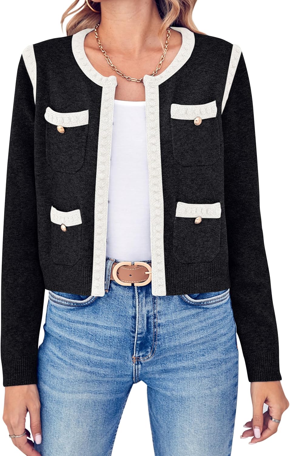 Esobo Womens Knit Cardigan Sweaters Open Front Long Sleeve Cropped Trendy Jacket Outerwear Esobo Womens Knit Cardigan Sweaters Open Front Long Sleeve Cropped Trendy Jacket Outerwear