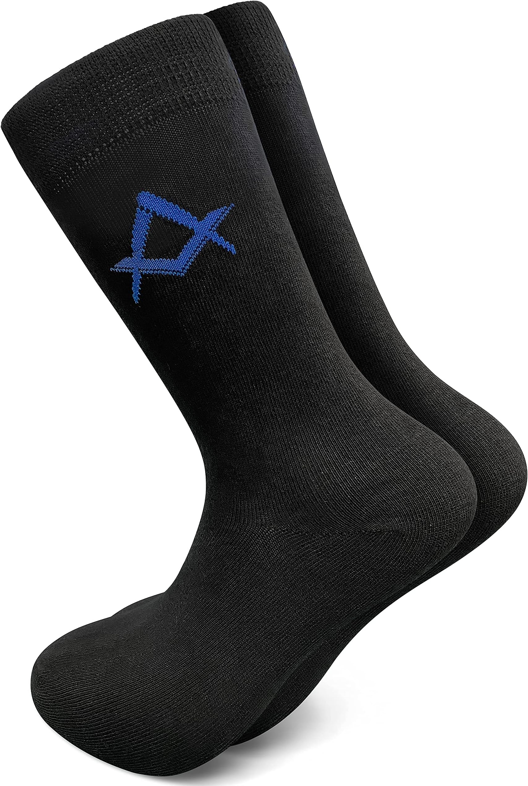 Mens Black Cotton Socks - Blue Square & Compass - Available in 6-9 and 9-11 Sizes - Made with Cotton, Polyester & Elastane - Freemason Gifts For Men