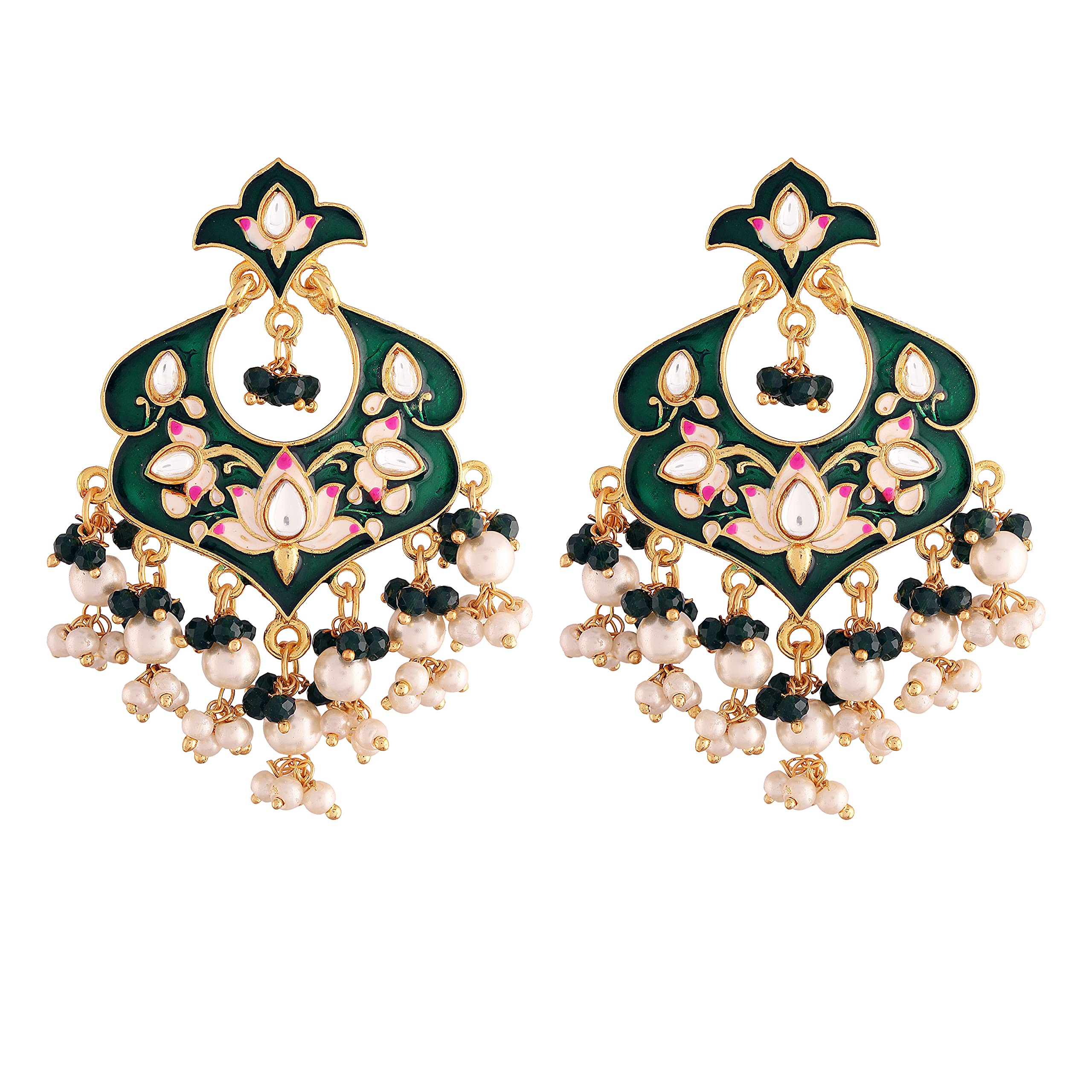 I Jewels 18k Gold Plated Meena Work Kundan Pearl Studded Chandbali Earring For Women (E2920Bl) (B097KB4QKY) Amazon Price History, Amazon Price Tracker