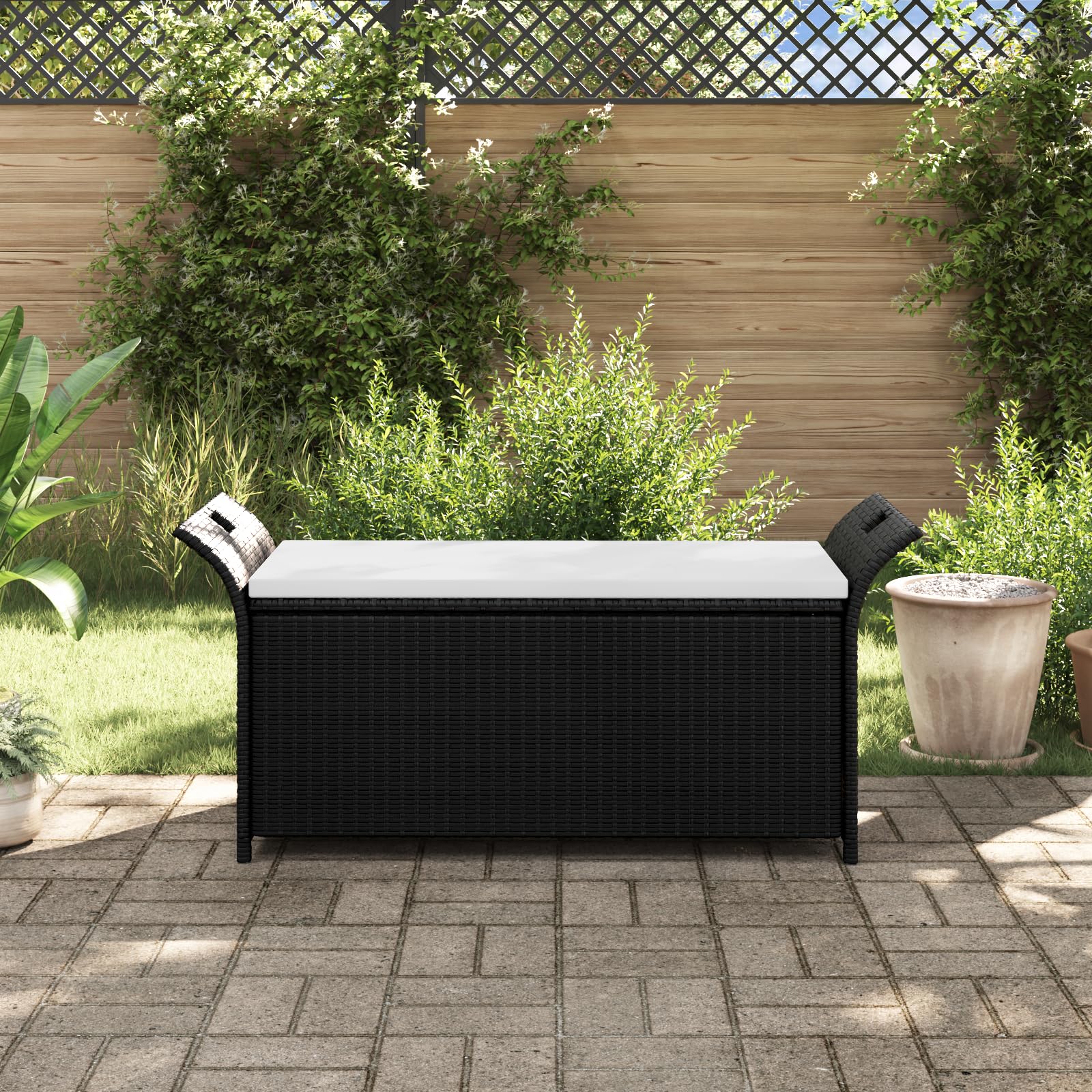 vidaXL Gartenbank Poly Rattan Bank Sitzbank Kissenbox Auflagenbox Gartentruhe