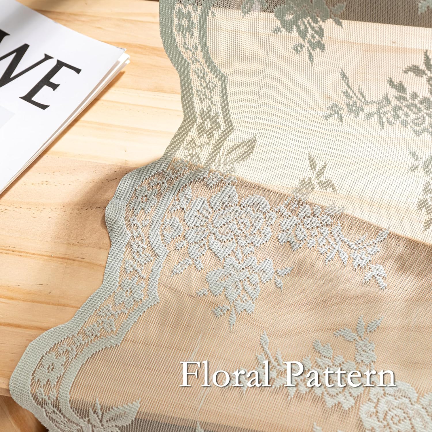 MEETSKY Sage Green Lace Curtains 72 Inch Length Vintage French Floral Patterned Boho Sheer Window Panels Rod Pocket Transparent Light Filtering Drapes for Living Room, 50" W Each Panel, Pack-2