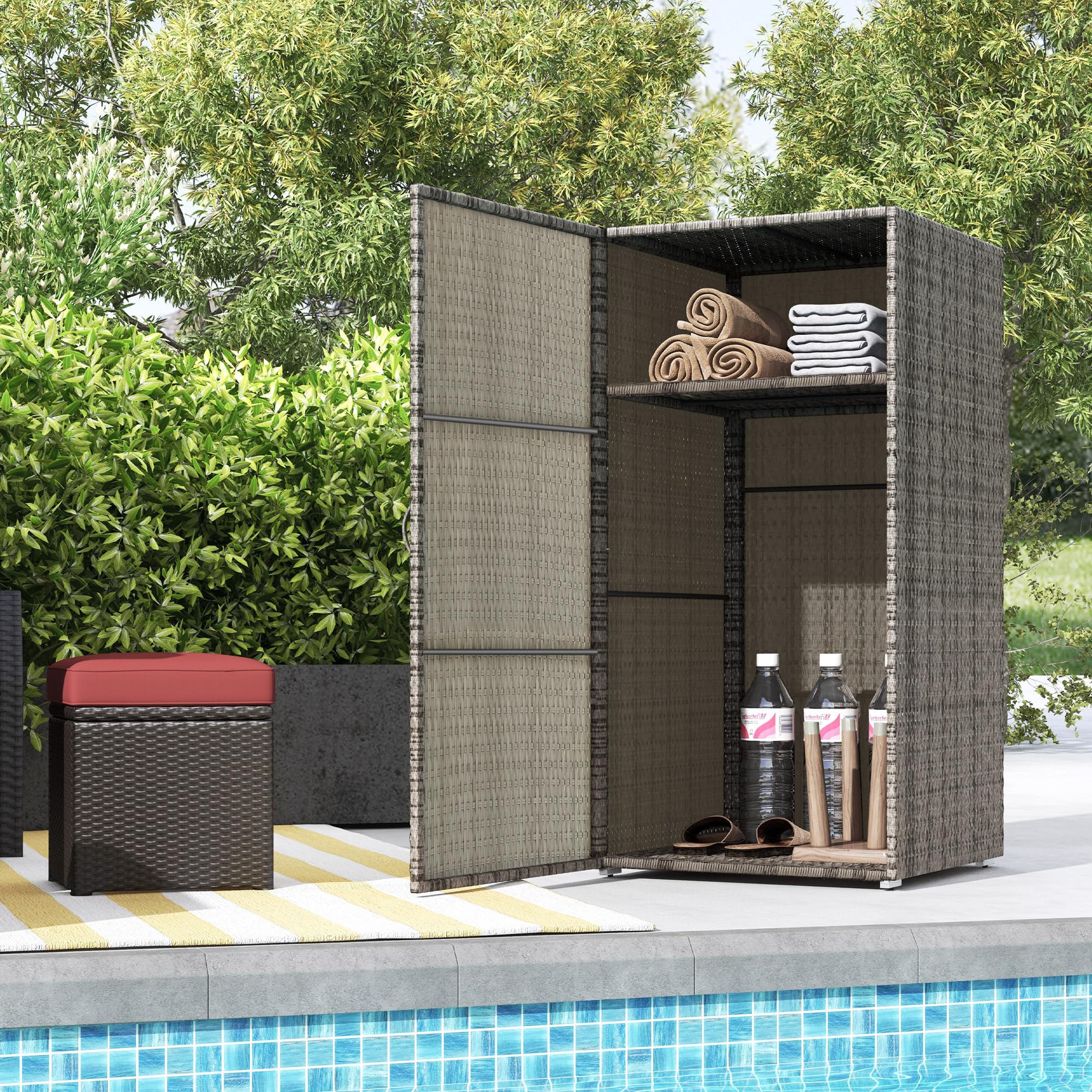 Outsunny Armadio da Esterno in Rattan PE 60x63x120cm Grigio