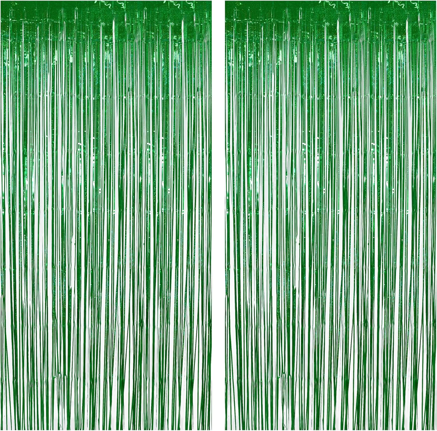 Green Foil Fringe Curtains Party Streamer, 2 Pack Tinsel Fringe Backdrop for Dinosaur Birthdays Wild Safari Christmas Party Decorations – 3.2×8.2ft