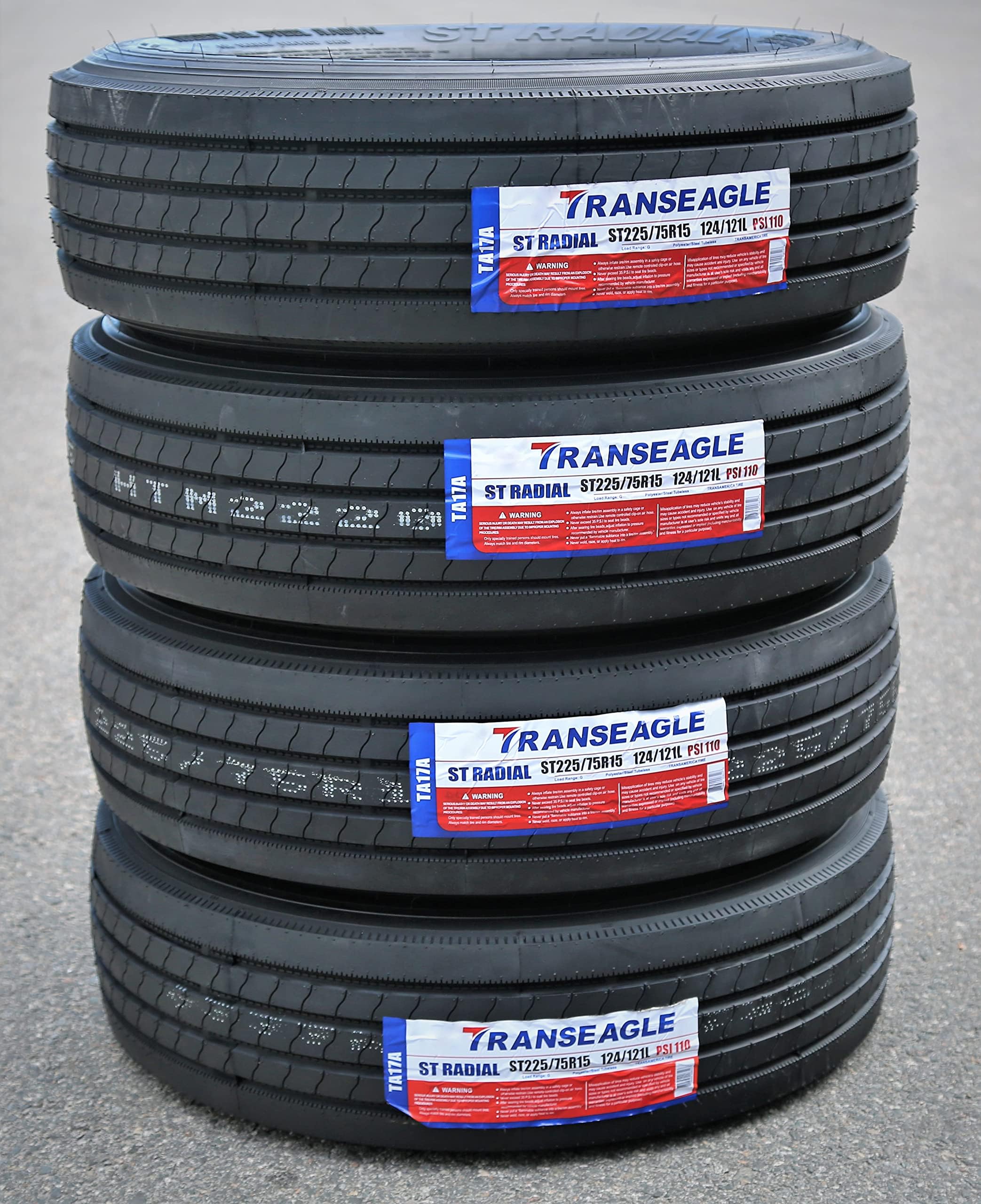 Set of 4 (FOUR) Transeagle ST Radial Premium Trailer Radial TiresST225