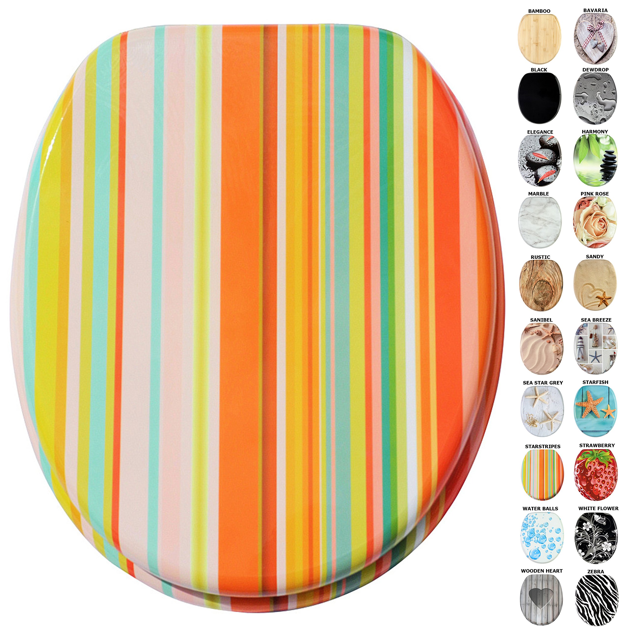 Sanilo Soft Close Toilet Seat, Wide Choice of New Toilet Seats, Stable Hinges, Easy to Mount (Starstripes)